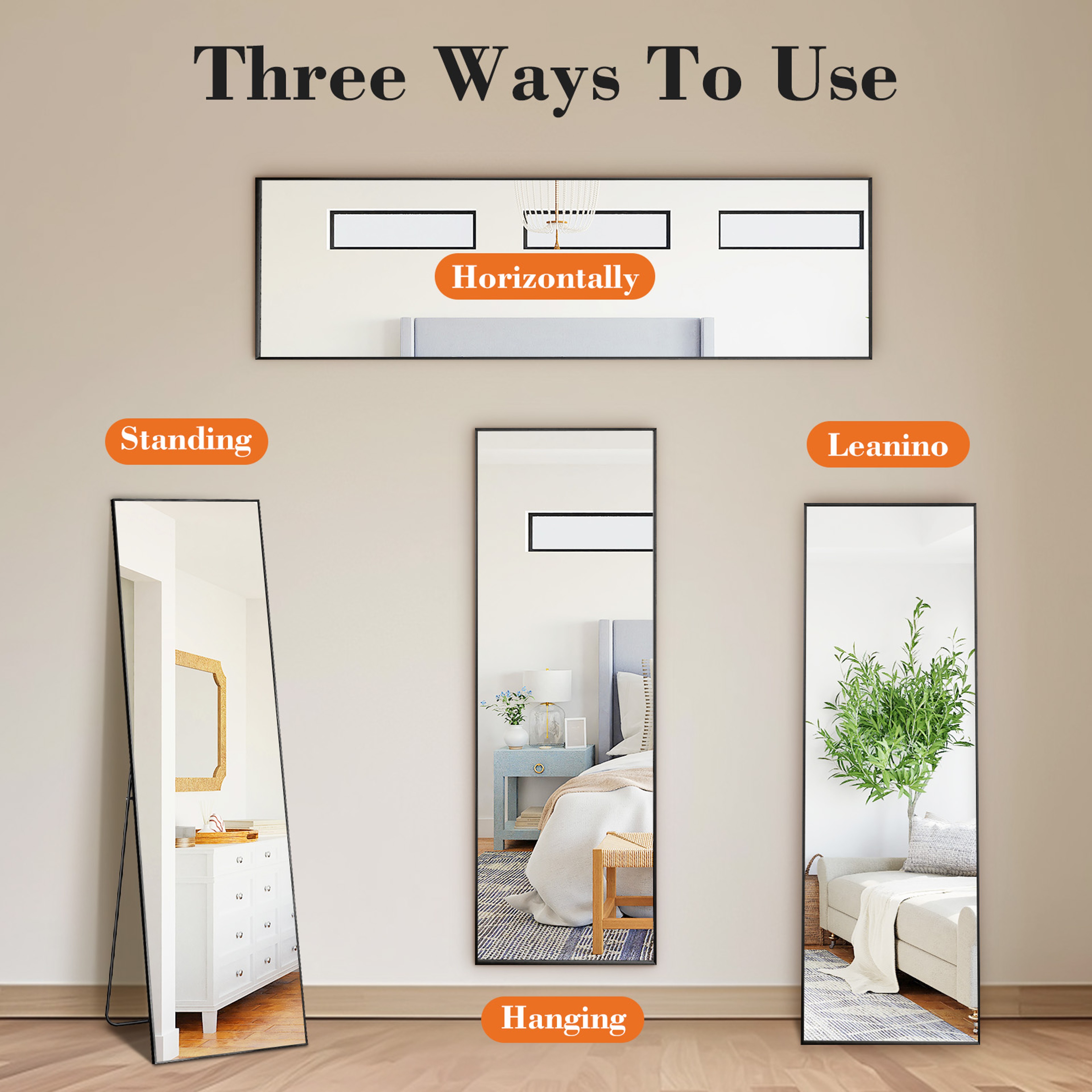 Leaning WallMounted Mirror Full Body Standing Mirror With Aluminum Alloy Frame For Living Room 5