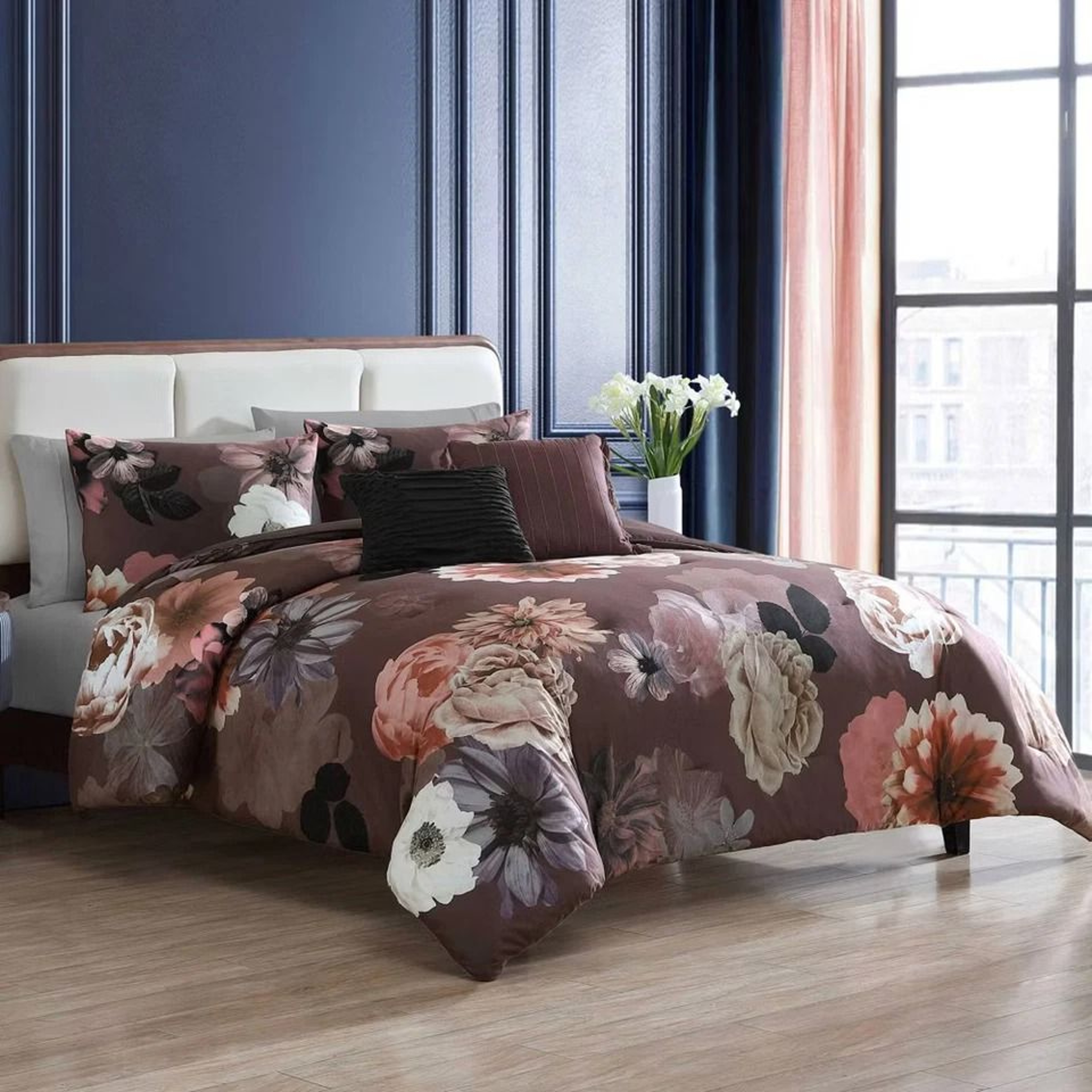 Velvet Floral King Vita Bedding Set Comforter With Shams And Decorative Pillows Machine Washable 3