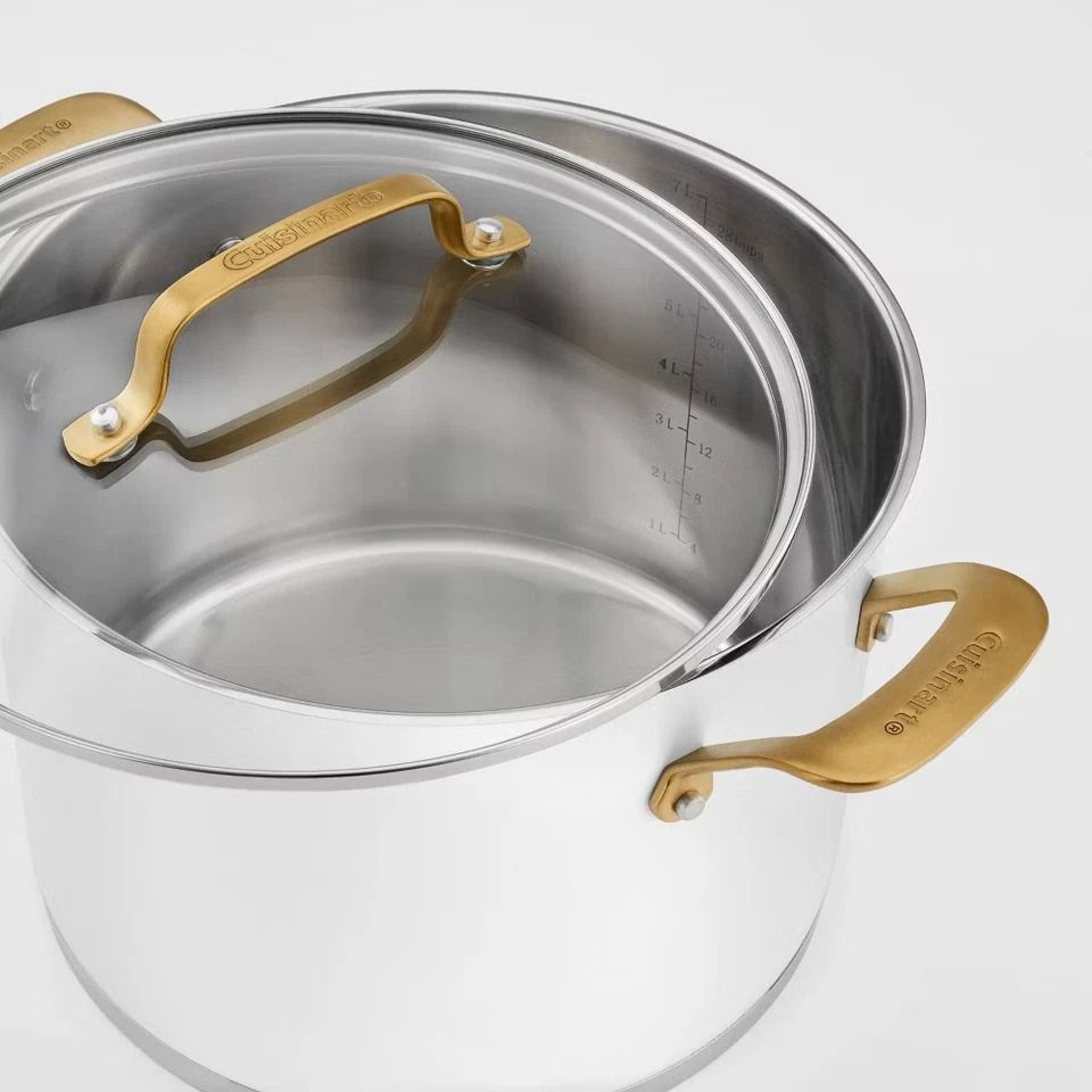 Matte White Stainless Steel Cookware Set Brushed Gold Handles Even Heating Oven Safe 1