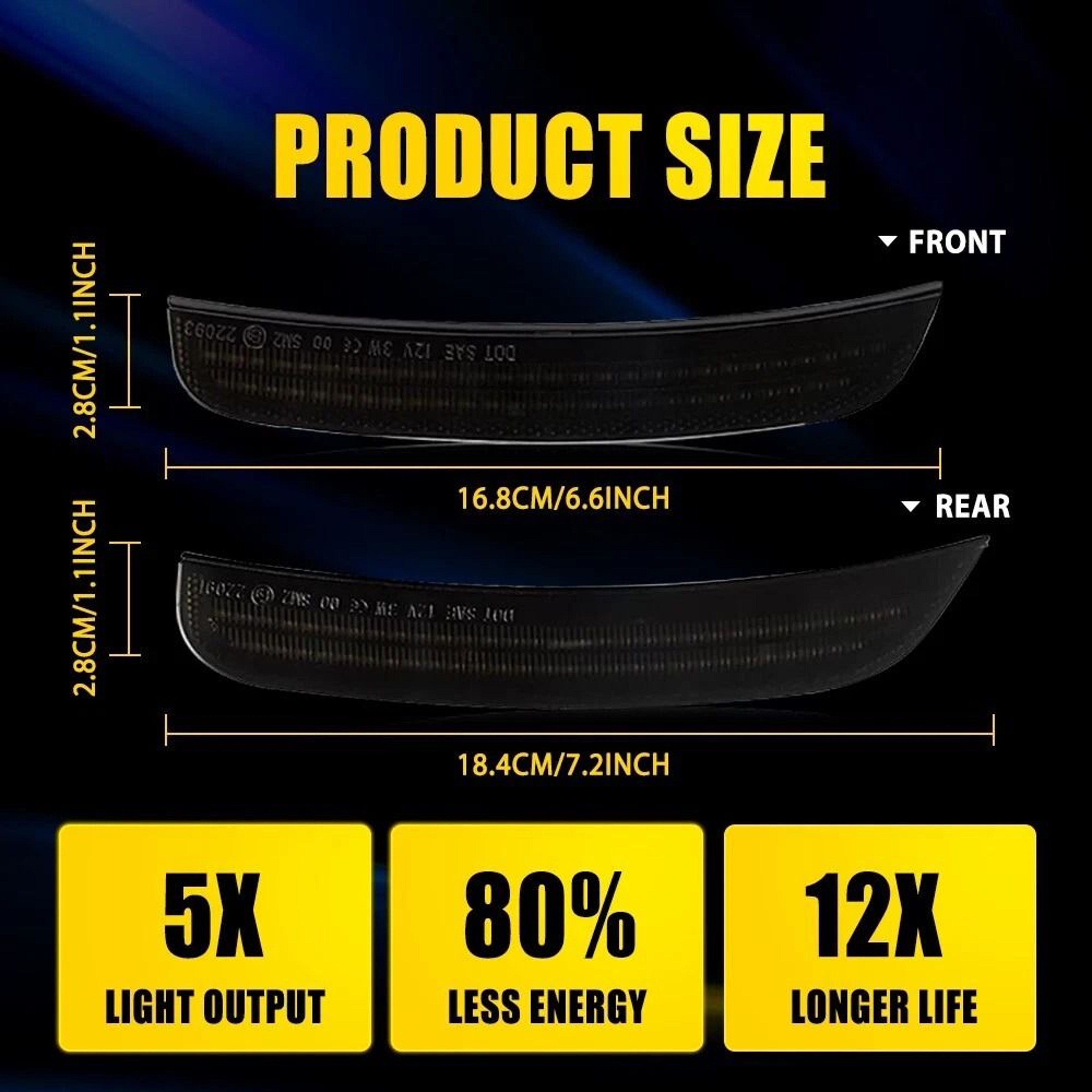 Smoked LED Side Marker Lights For Front  Rear Fender Dynamic White Lighting Waterproof Lifespan 4