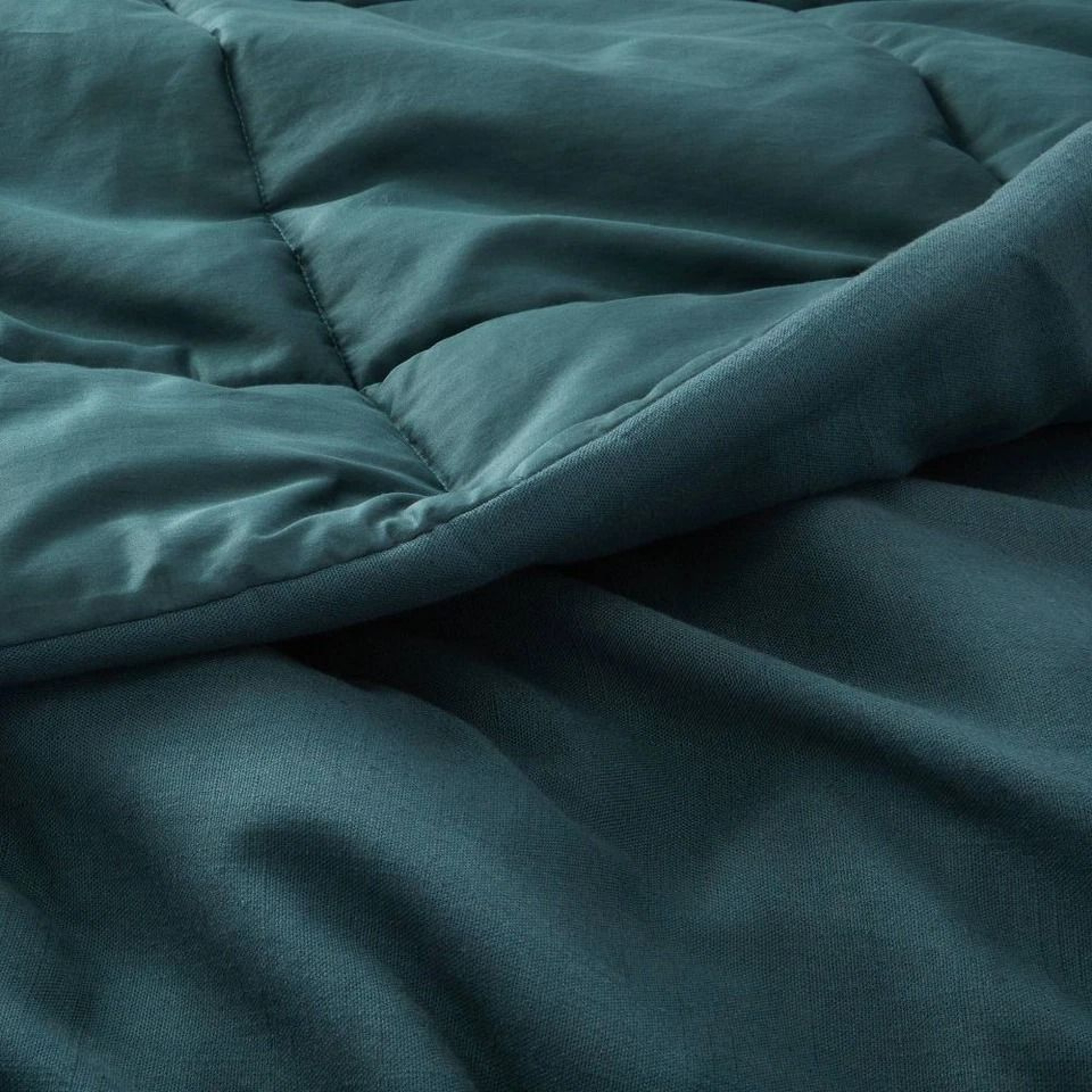 Dark Teal Blue FullQueen Heavyweight Linen Blend Comforter  Sham SetCotton Sateen Backing 5