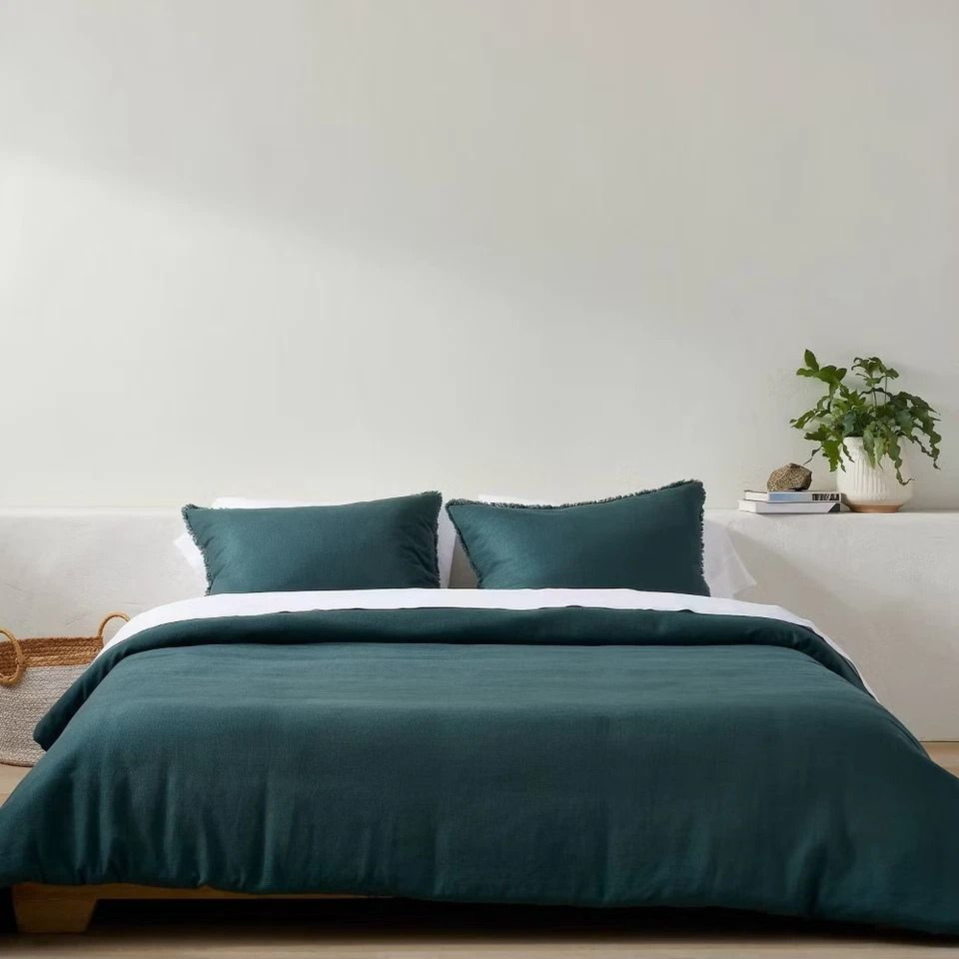 Dark Teal Blue FullQueen Heavyweight Linen Blend Comforter  Sham SetCotton Sateen Backing 7