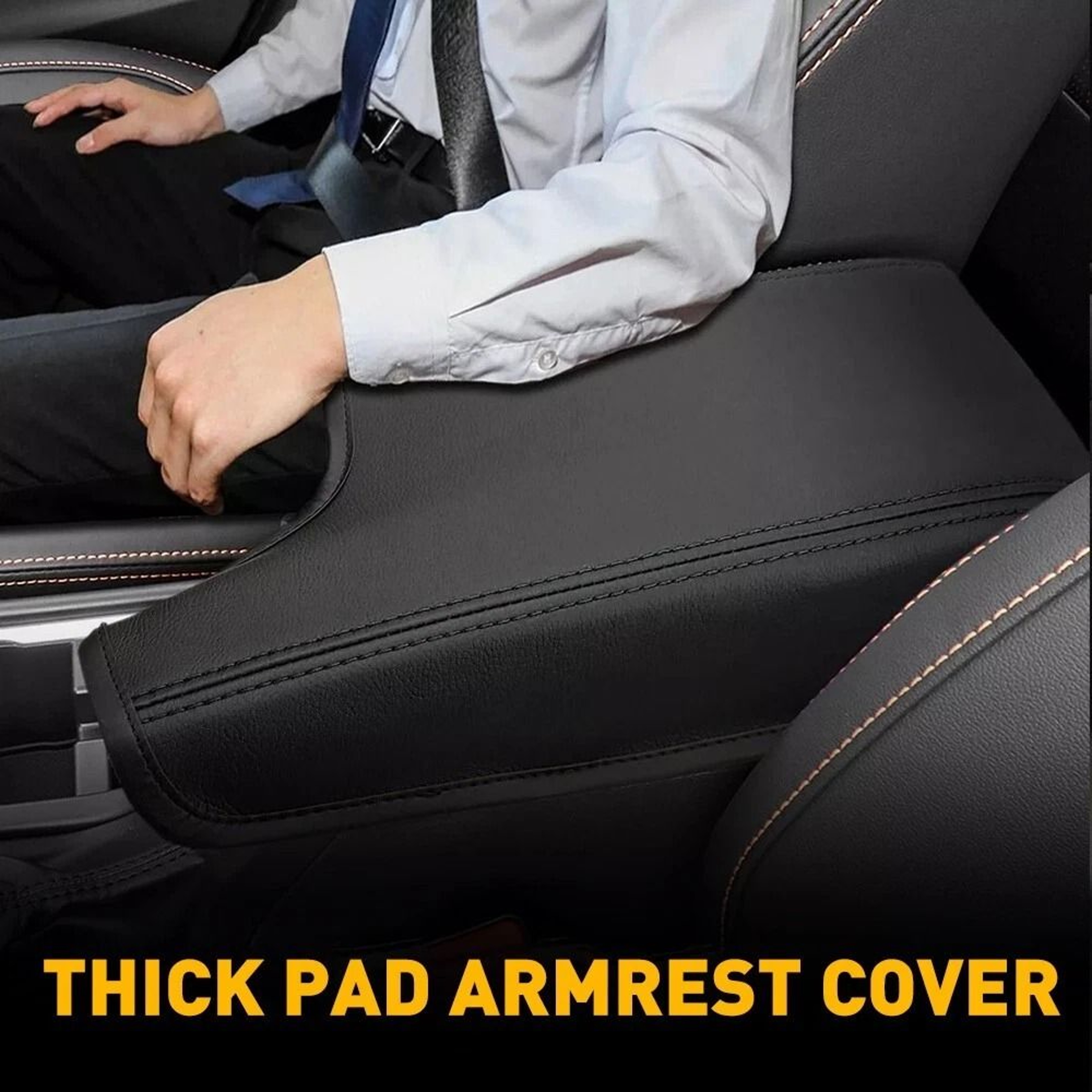 Leather Black Center Console Lid Durable Armrest Cover For Cars Microfiber Cushion Waterproof Easy  8