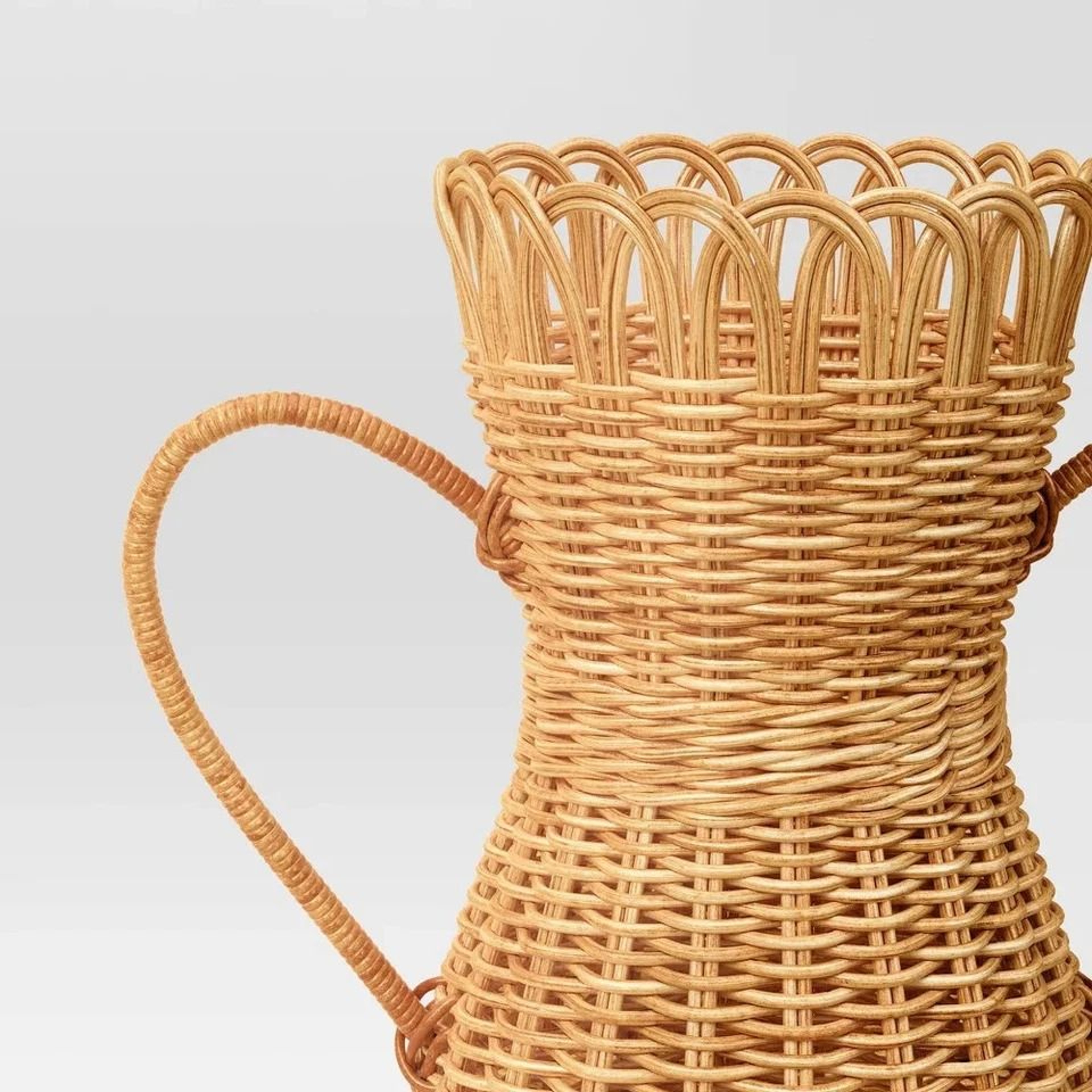 Wicker Vase With Loop Rim Rattan Vase With Side Handles 16Inch Threshold Loop Rim Vase For Home Dec 2