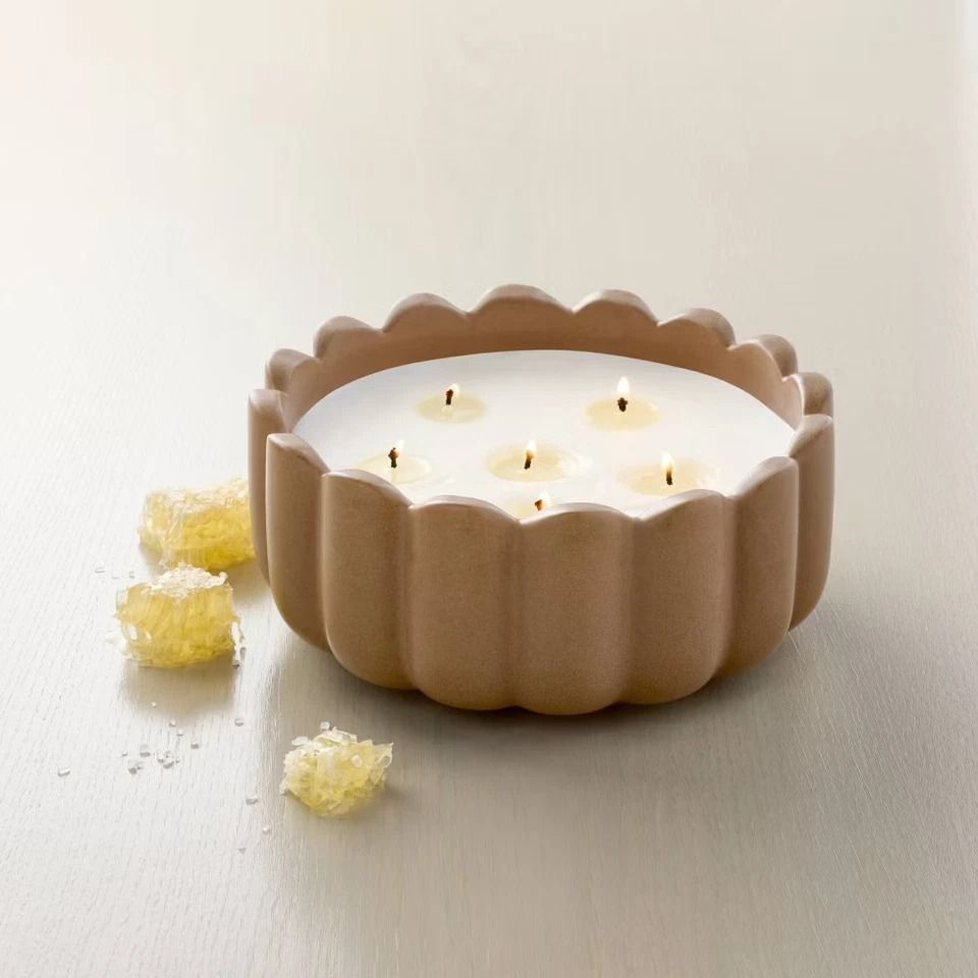 Wick Ceramic Salted Honey Jar Candle Tan 42oz Scalloped Rim Hearth  Hand With Magnolia Long Burn Ti 3