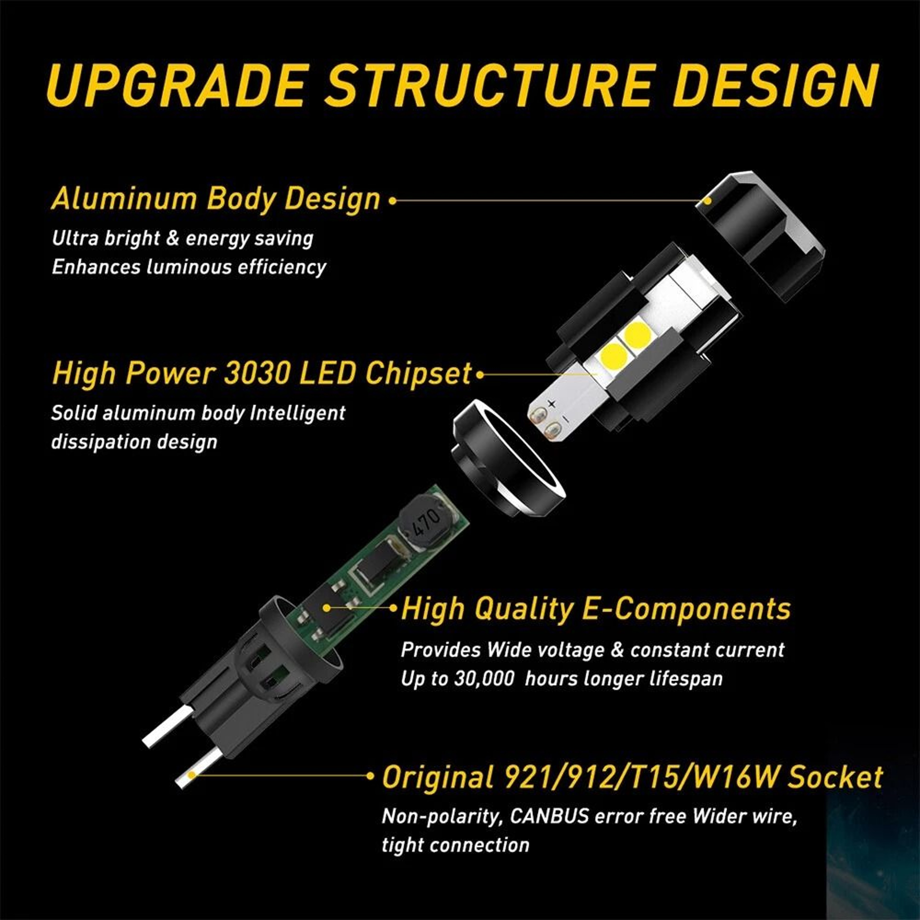 LED Reverse Backup Bulb High Lumen White For Backup Light 5