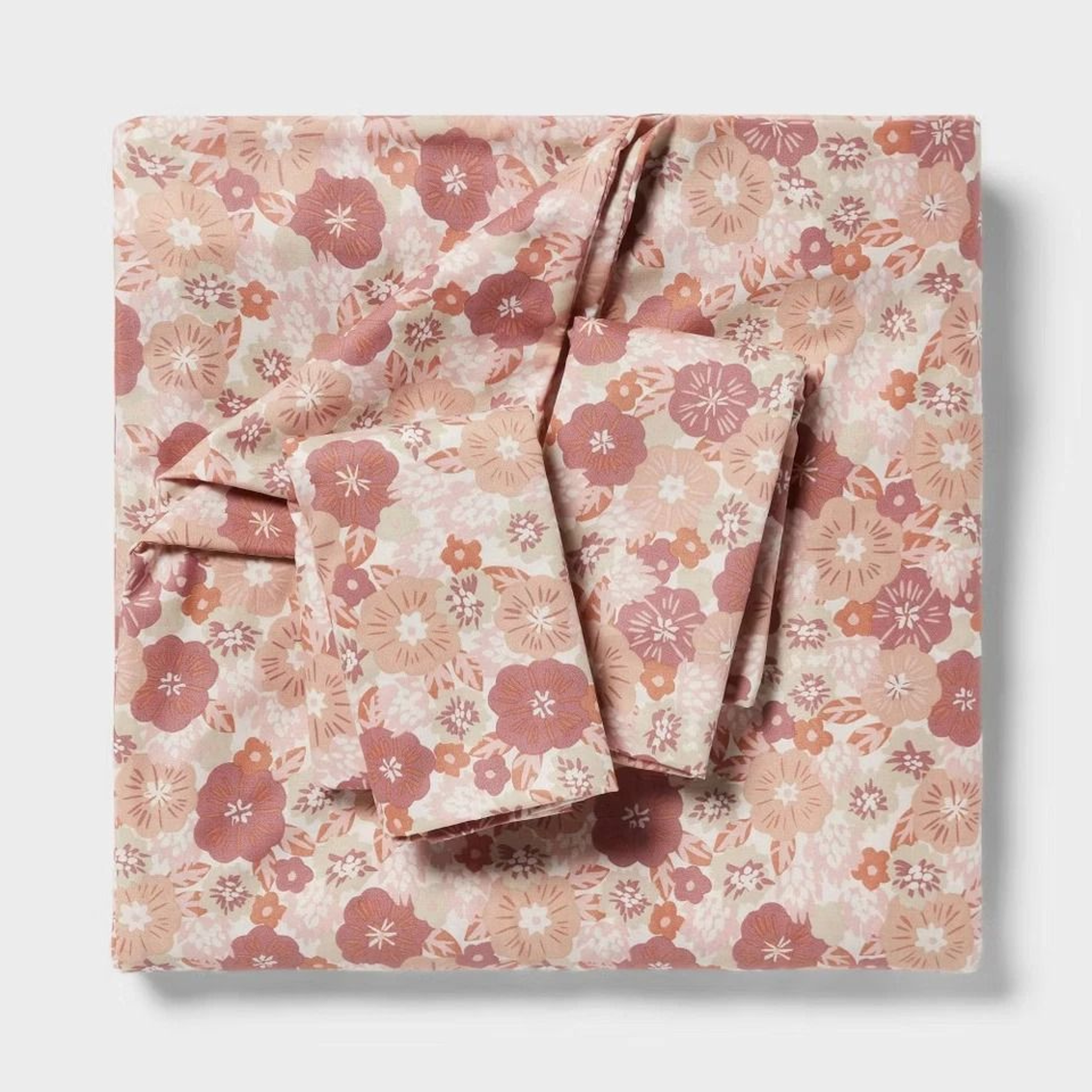 King Printed Easy Care Duvet Cover And Sham Set Copper Floral Light Pink Bedding Soft Sateen Machin 2