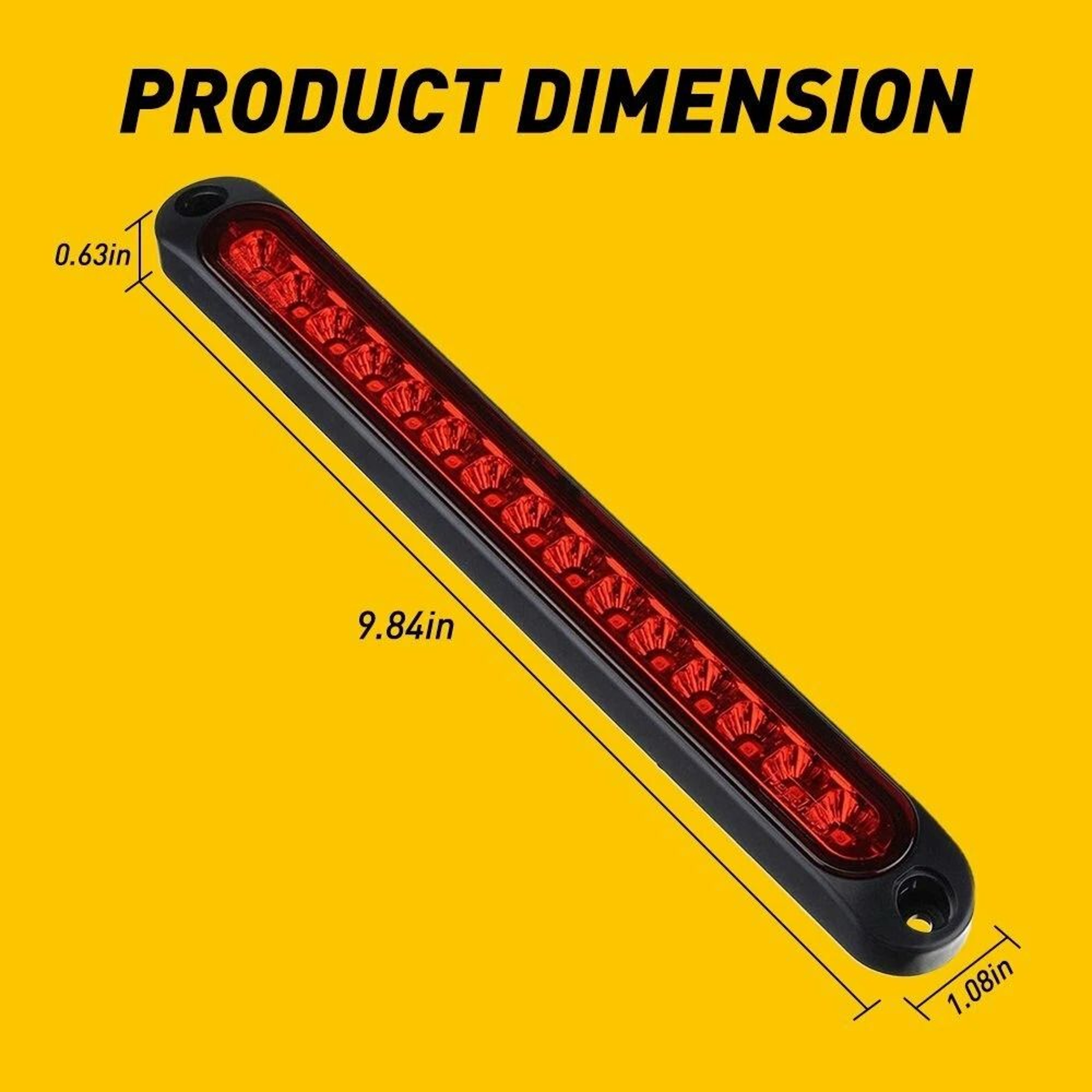 Red High Mount Third Brake Stop Tail Light Lamp Universal Fit Chrome Housing Waterproof Polycarbona