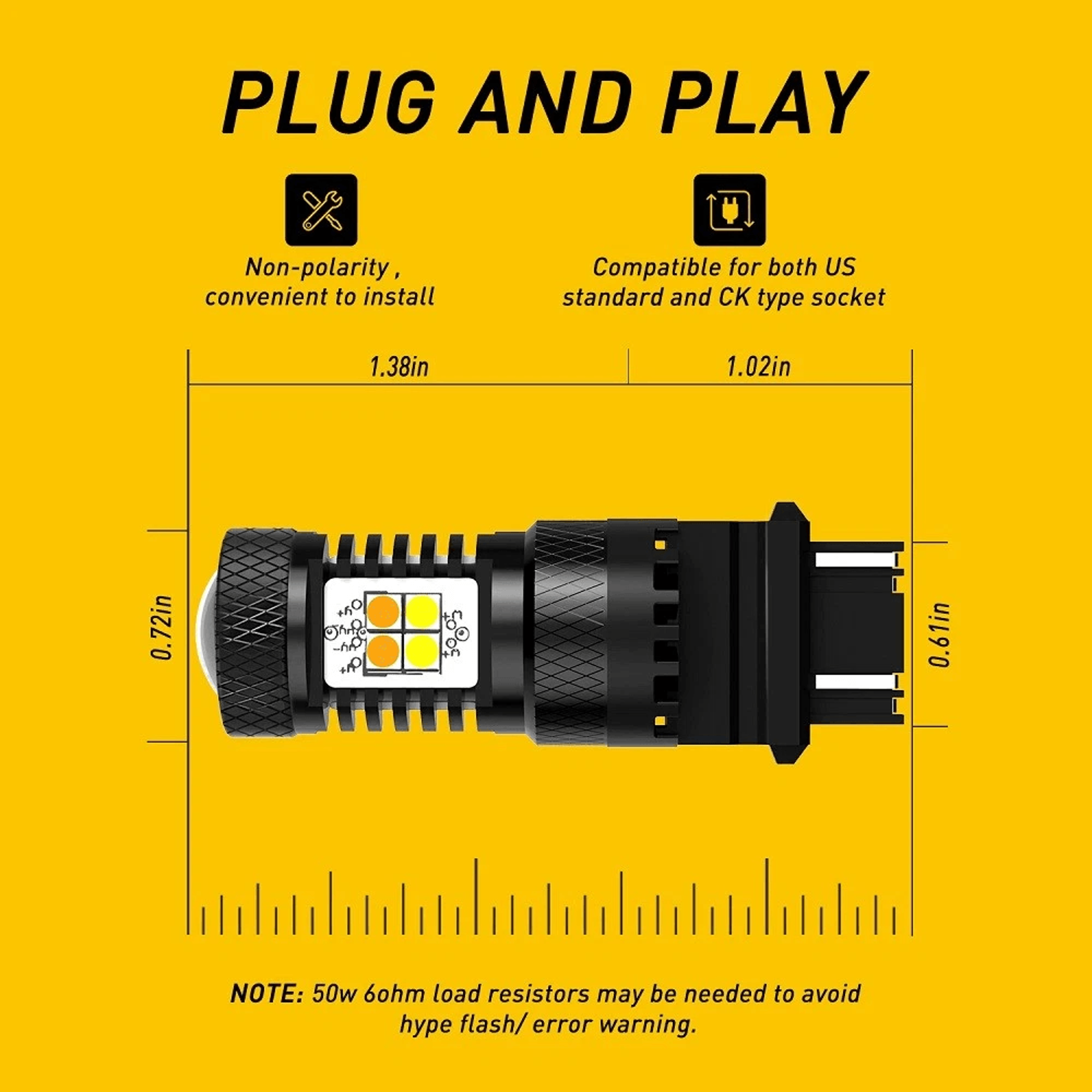 Amber White LED Turn Signal Bulbs DRL Anti Hyper Flash Technology Upgrade Your Vehicle Lighting Per 8