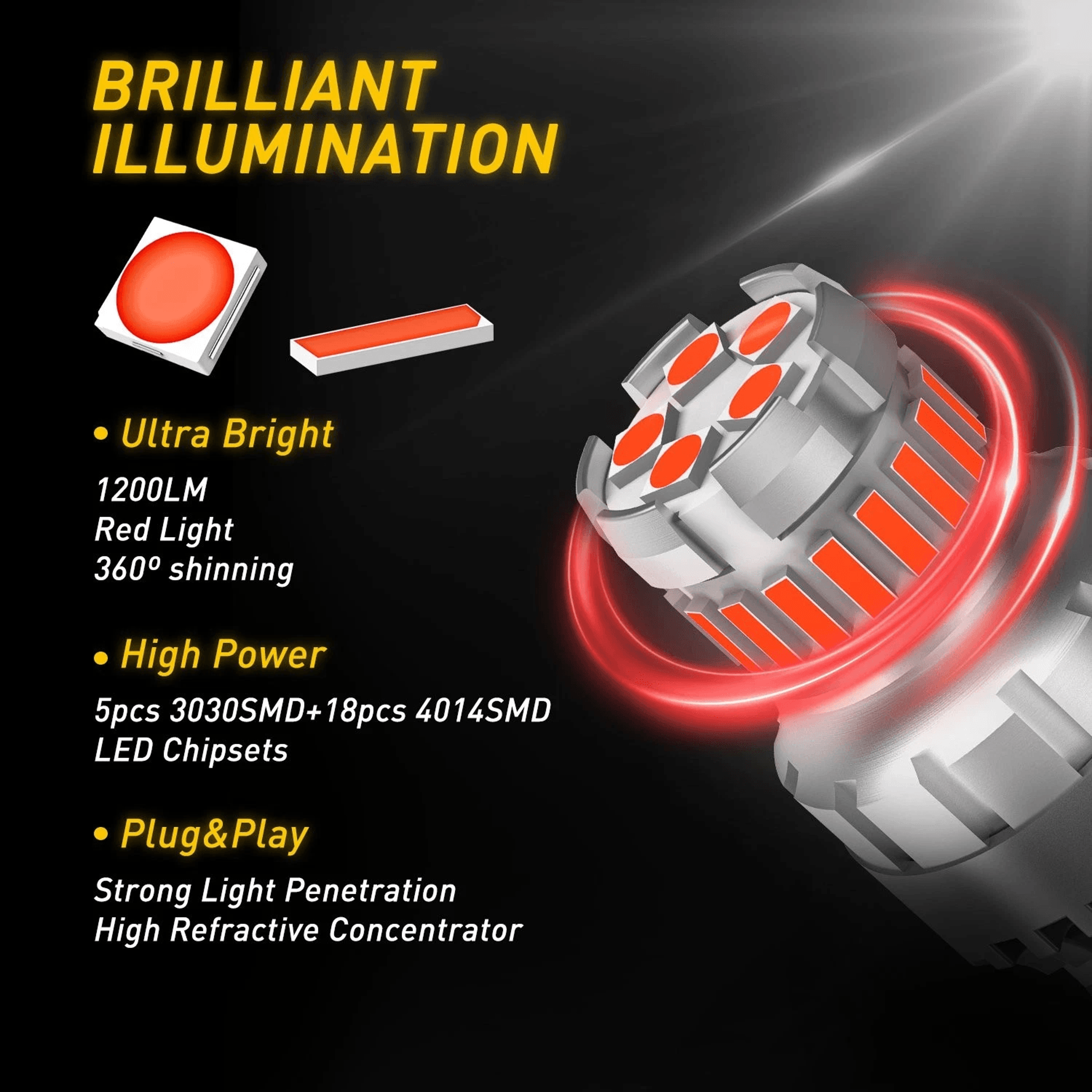 Red LED Bulb Strobe Flash Alert Bright Brake Tail Light 360 LED Chips Faster Rise Time For Enhanced 8