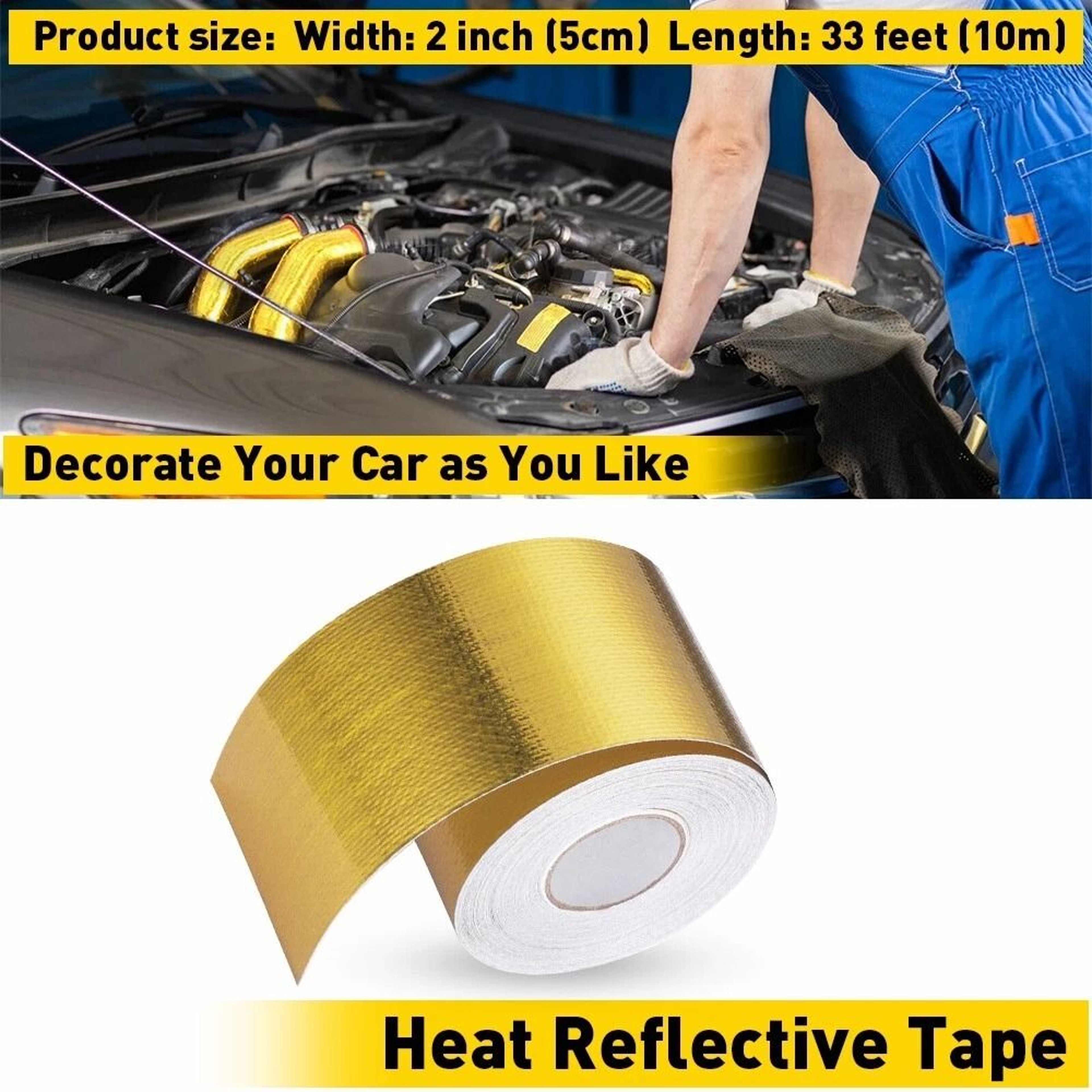 SelfAdhesive Gold Intake Heat Reflective Tape Wrap High Temperature Resistant MoistureProof AntiFog 9
