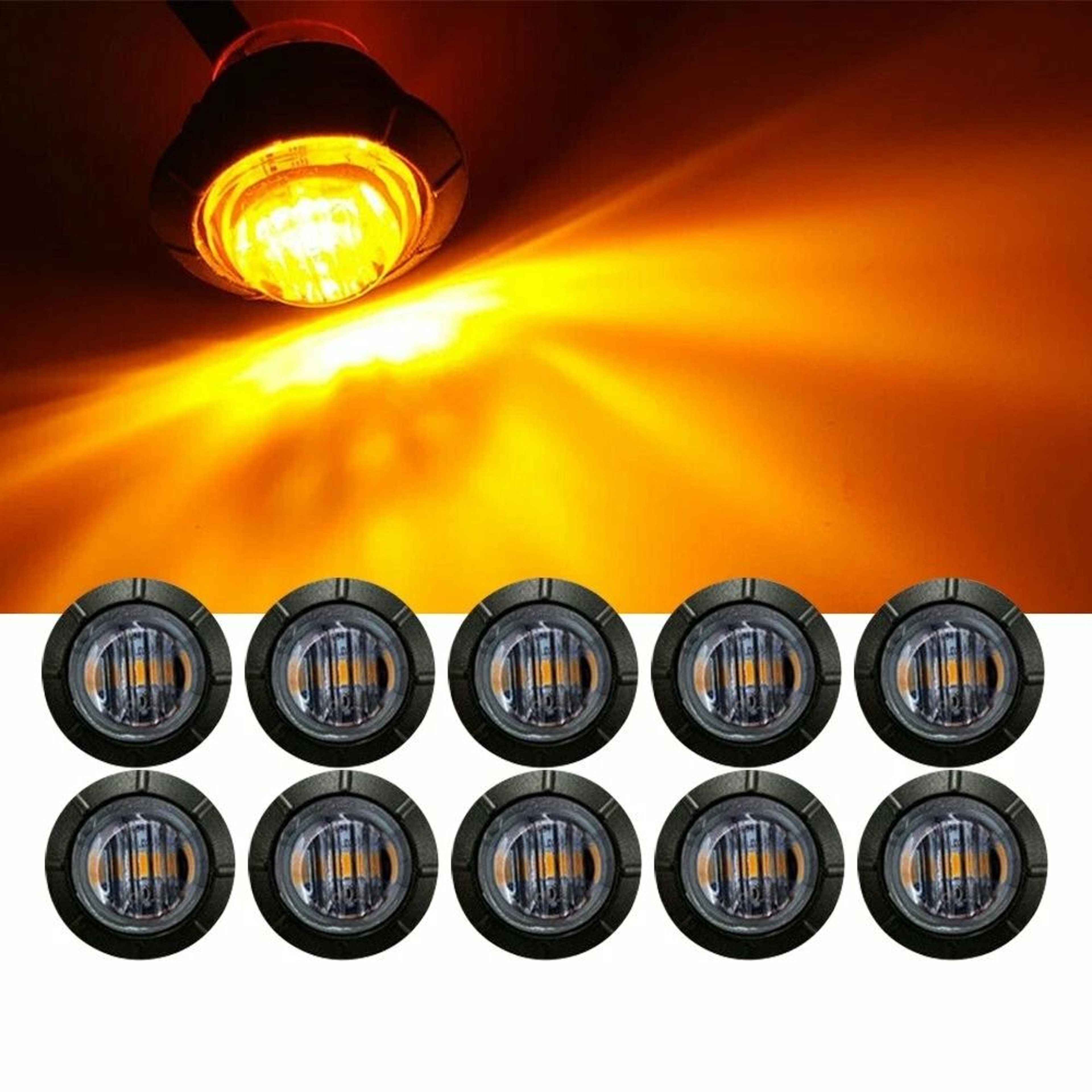 Round LED Side Marker Lights AmberYellow Truck Trailer Bullet Light Durable PC Lens And Silicone Ba 0