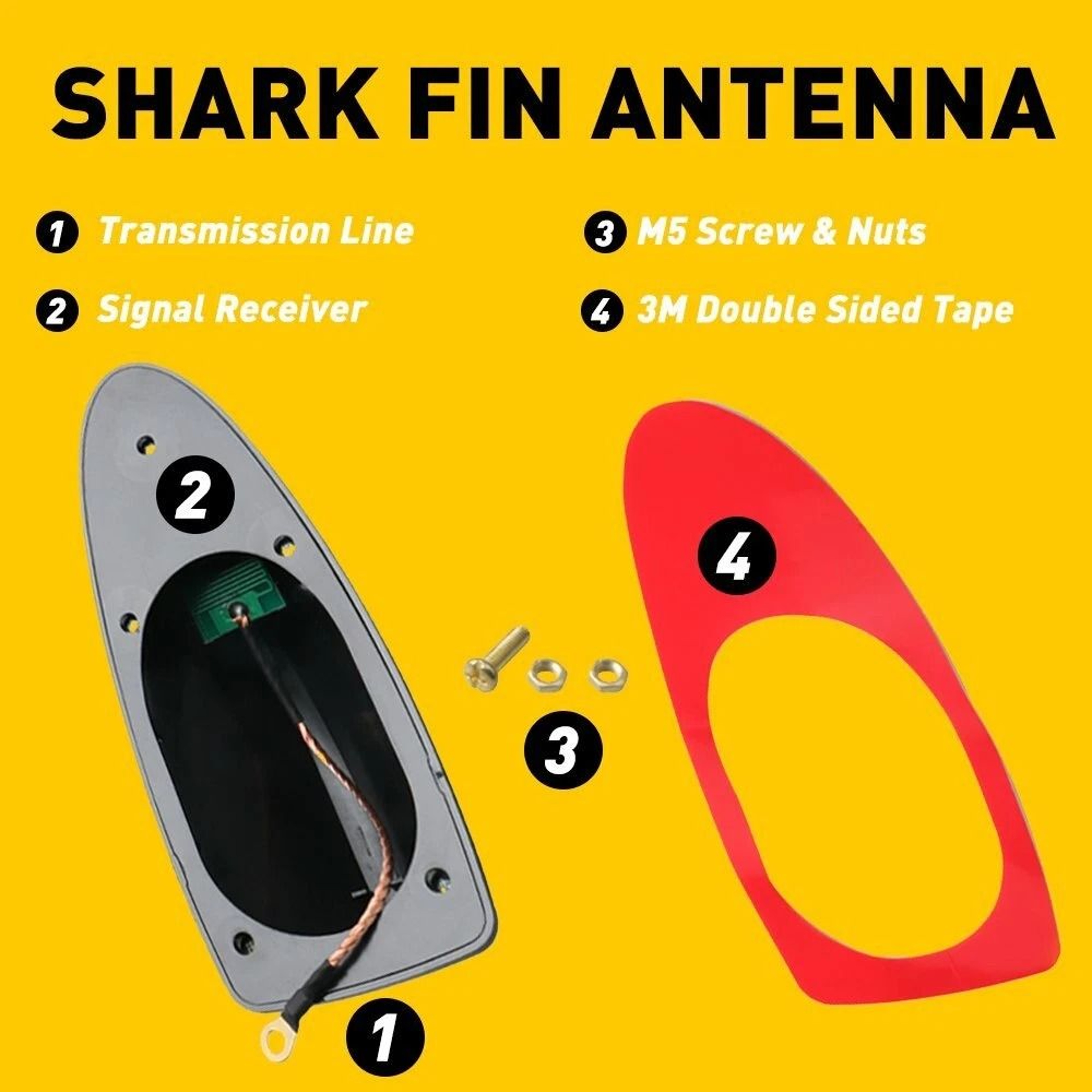 Roof Antenna Radio Upgrade BLACK Shark Fin Car FMAM Signal Aerial Accessories No Drill Install 6