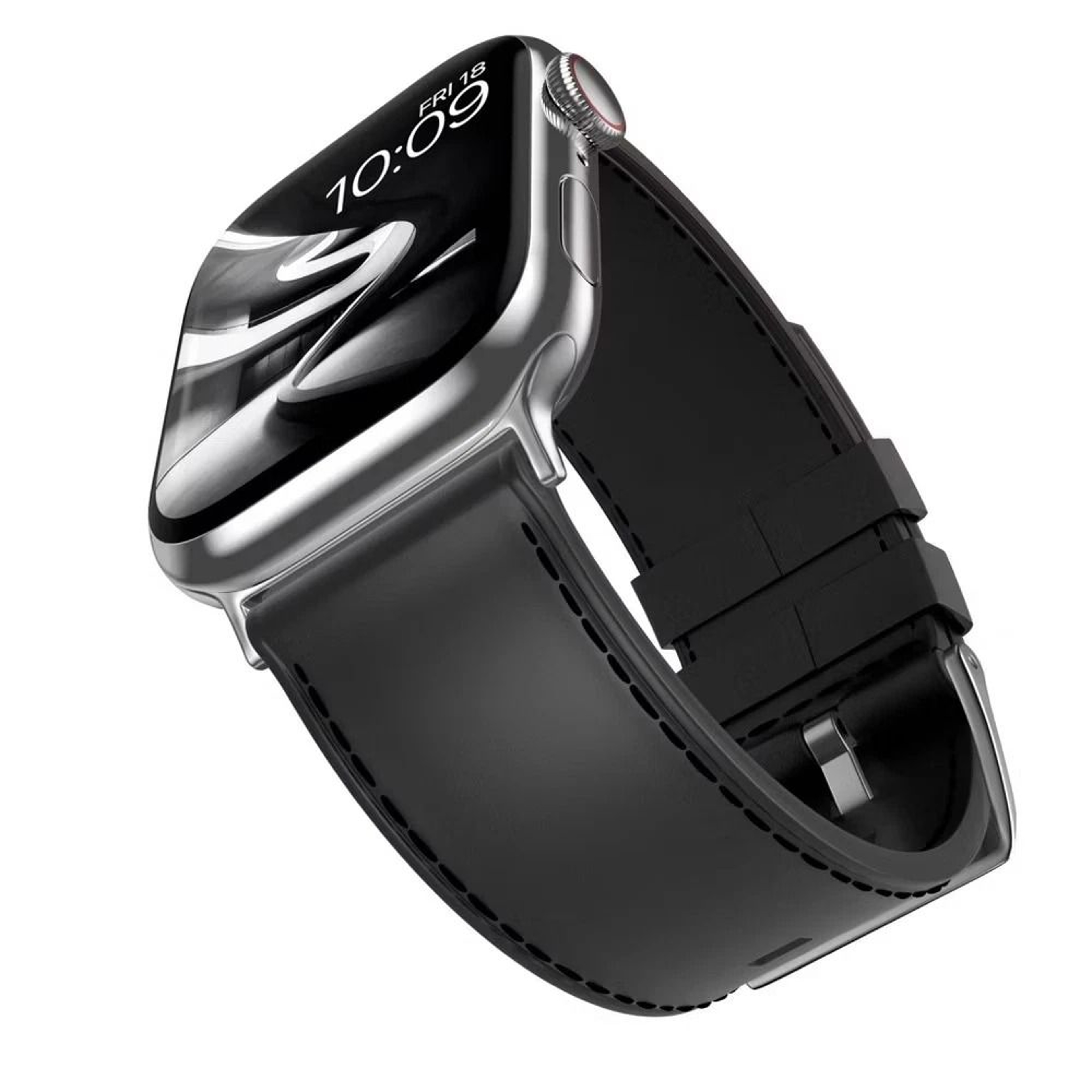 Genuine Leather Classic Watch Band Black Full Stitching Strap For Apple Watch All Series Universal  1
