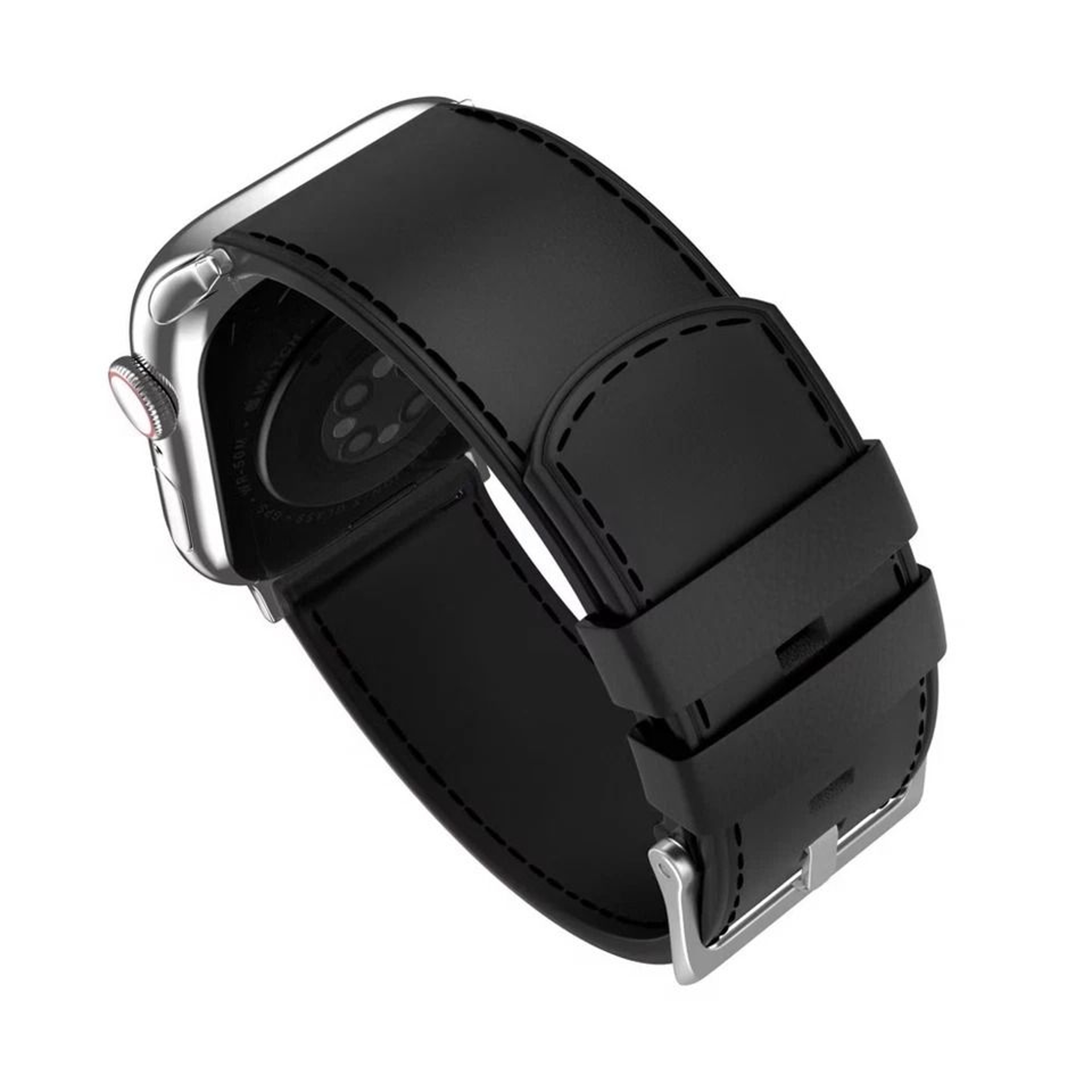 Genuine Leather Classic Watch Band Black Full Stitching Strap For Apple Watch All Series Universal  8