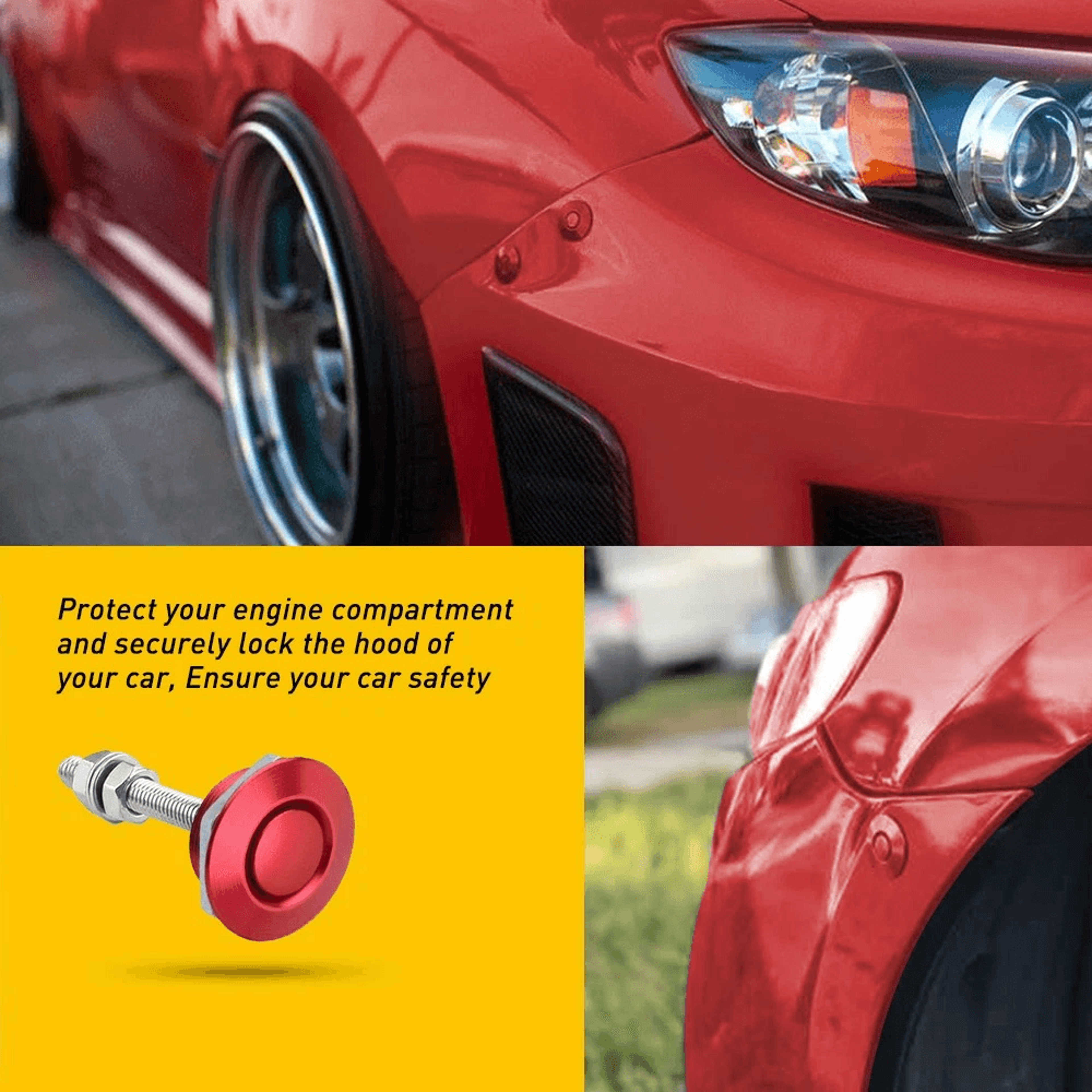 Quick Release Hood Universal Push Button Car Bumper Latch Bonnet Pins Lock Clip 3