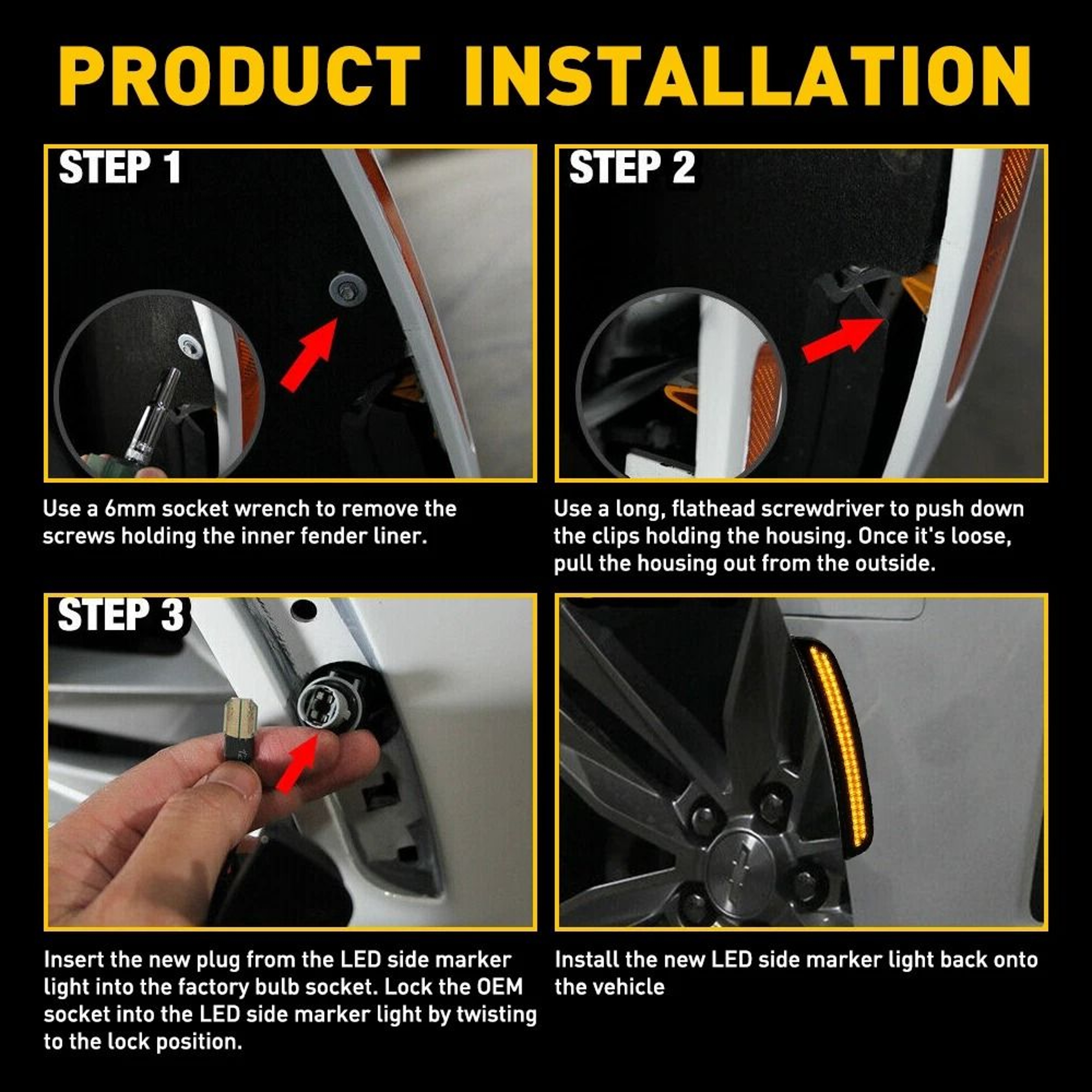 Smoked Lens LED Side Marker Light For Front Bumper High Brightness 6