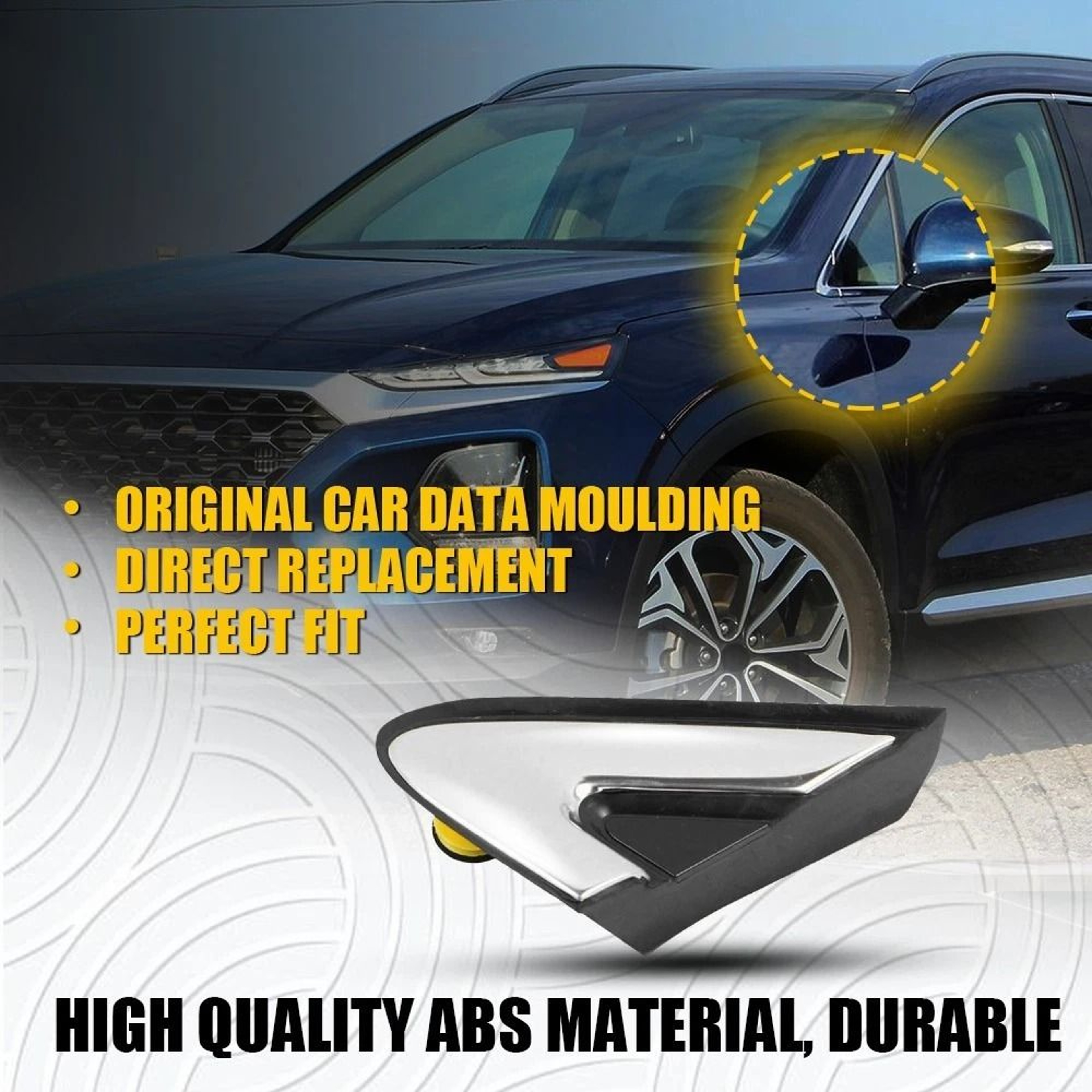 Mirror Corner Fender Molding For Left Side  Durable Chrome And Black Trim 6