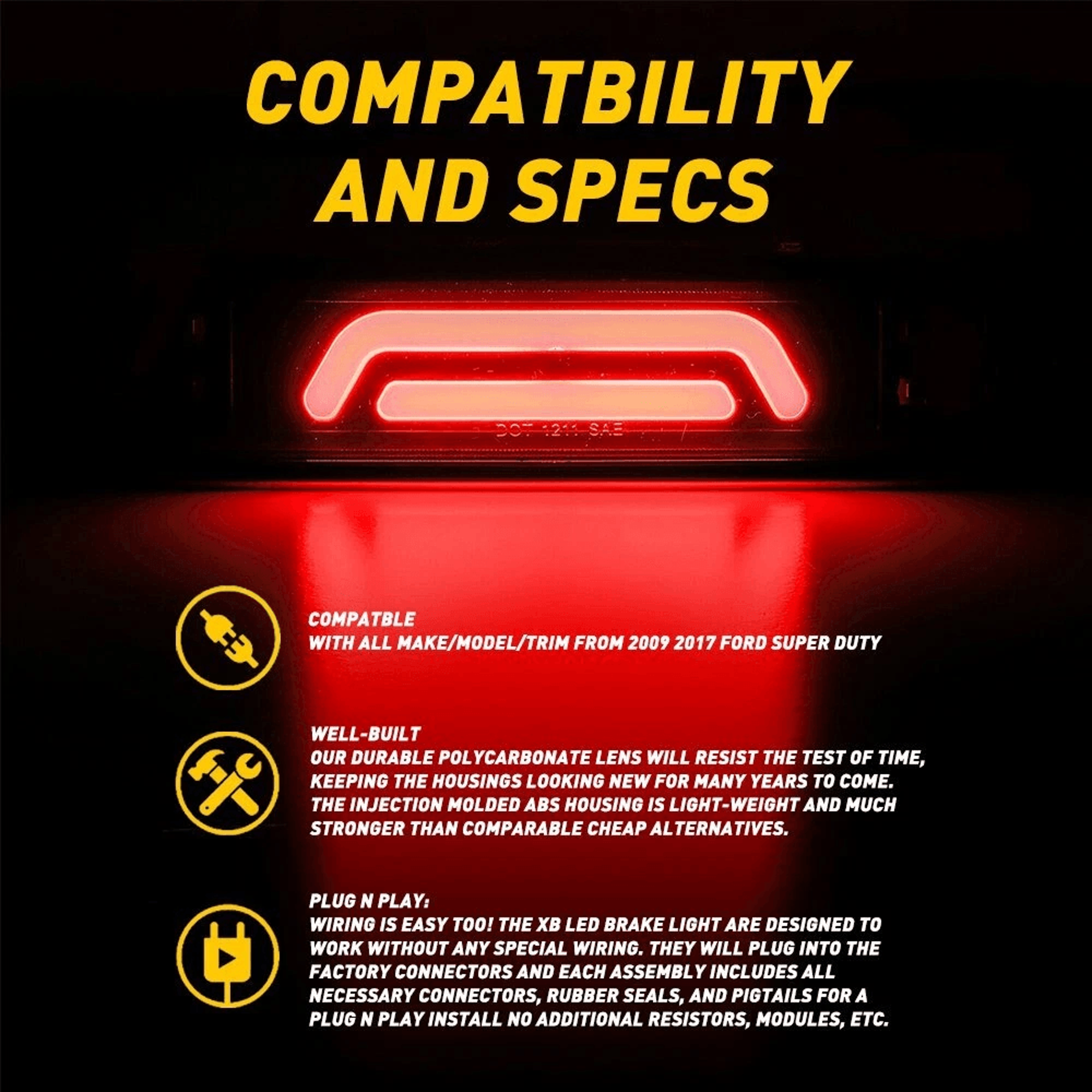 Black LED 3rd Brake Light Tail Light Plug And Play HighPerformance 3
