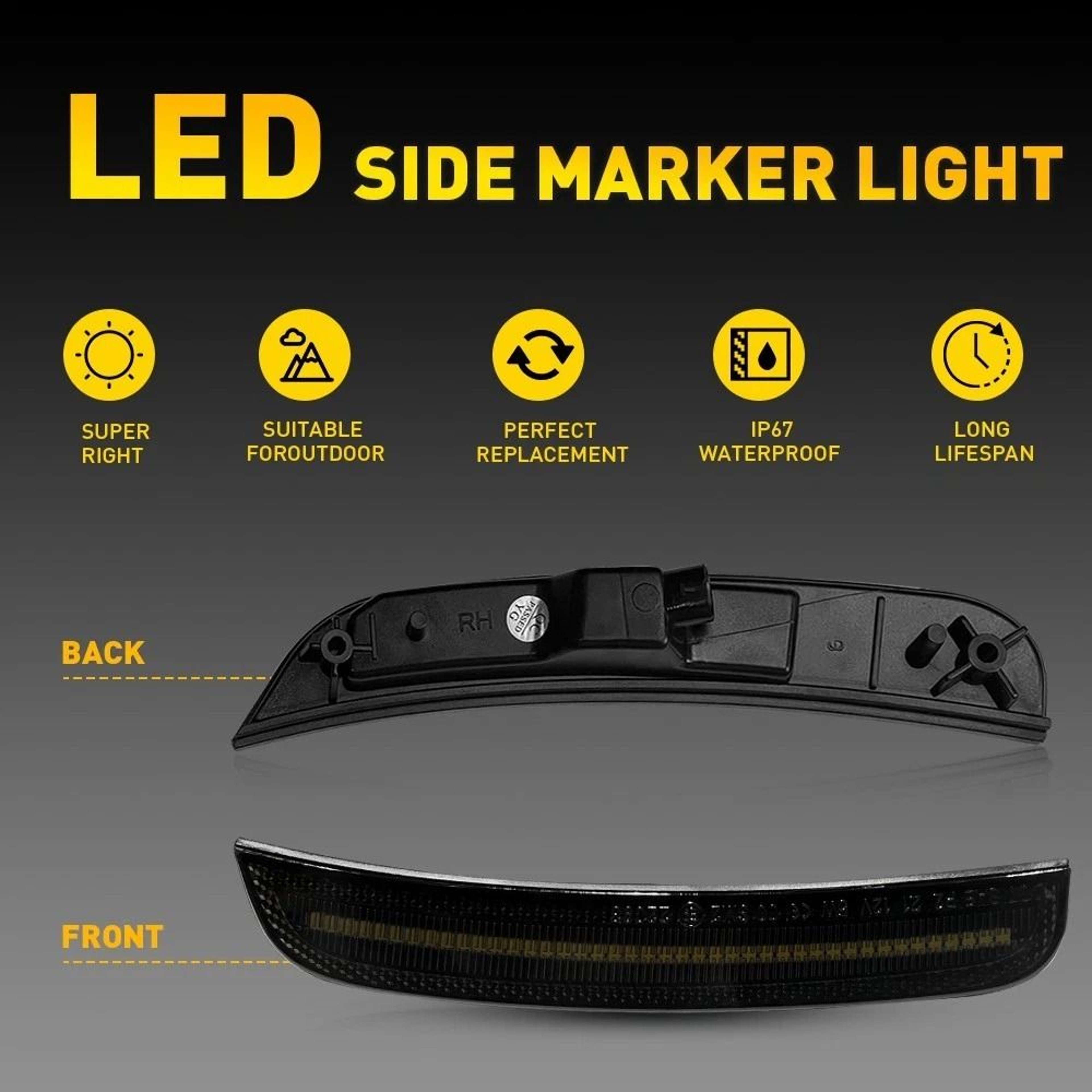 Smoked Lens White LED Side Marker Light Front Lamps Stable Performance 2