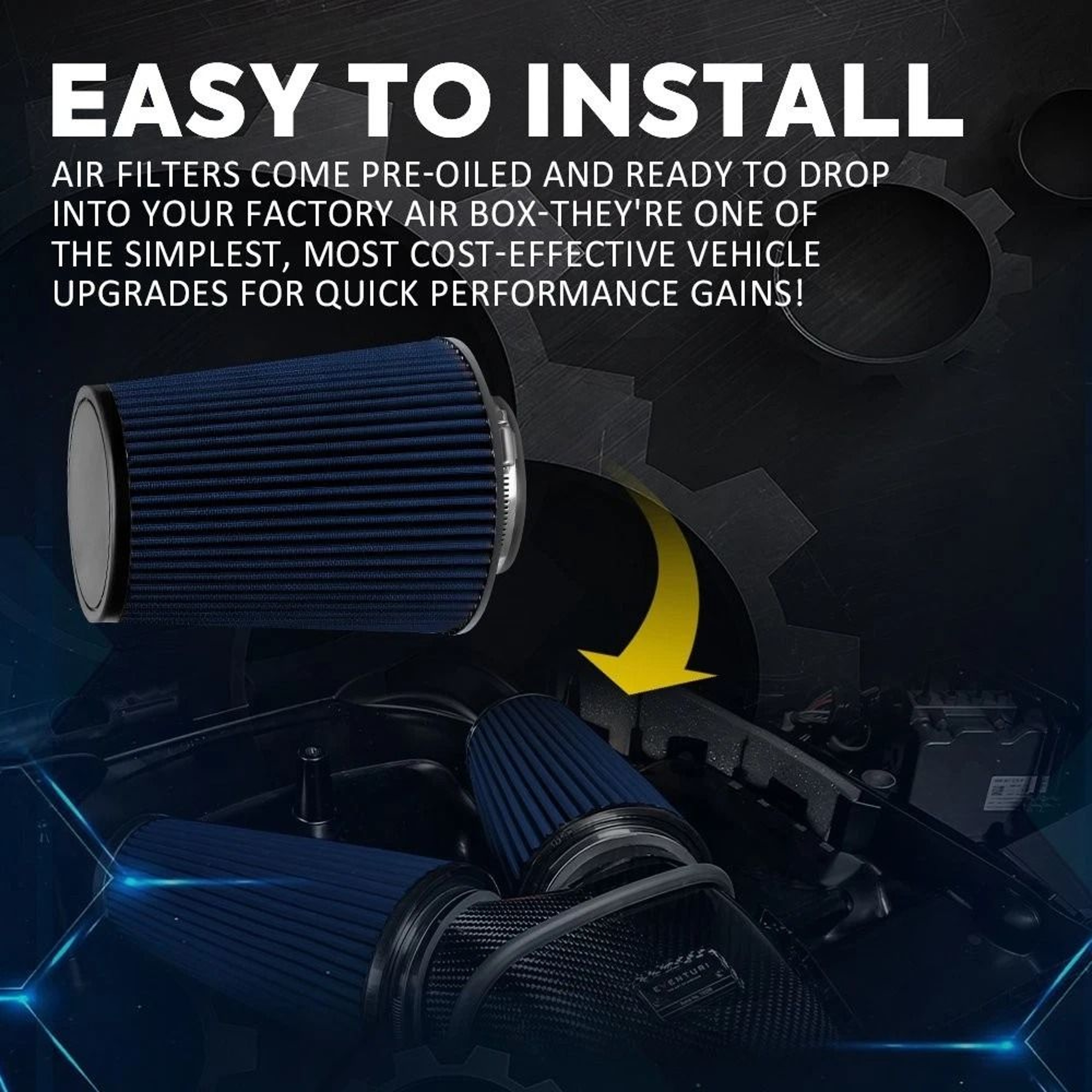 Long Performance BLUE Truck High Flow Cold Air Intake Cone Dry Filter Universal Fit 9