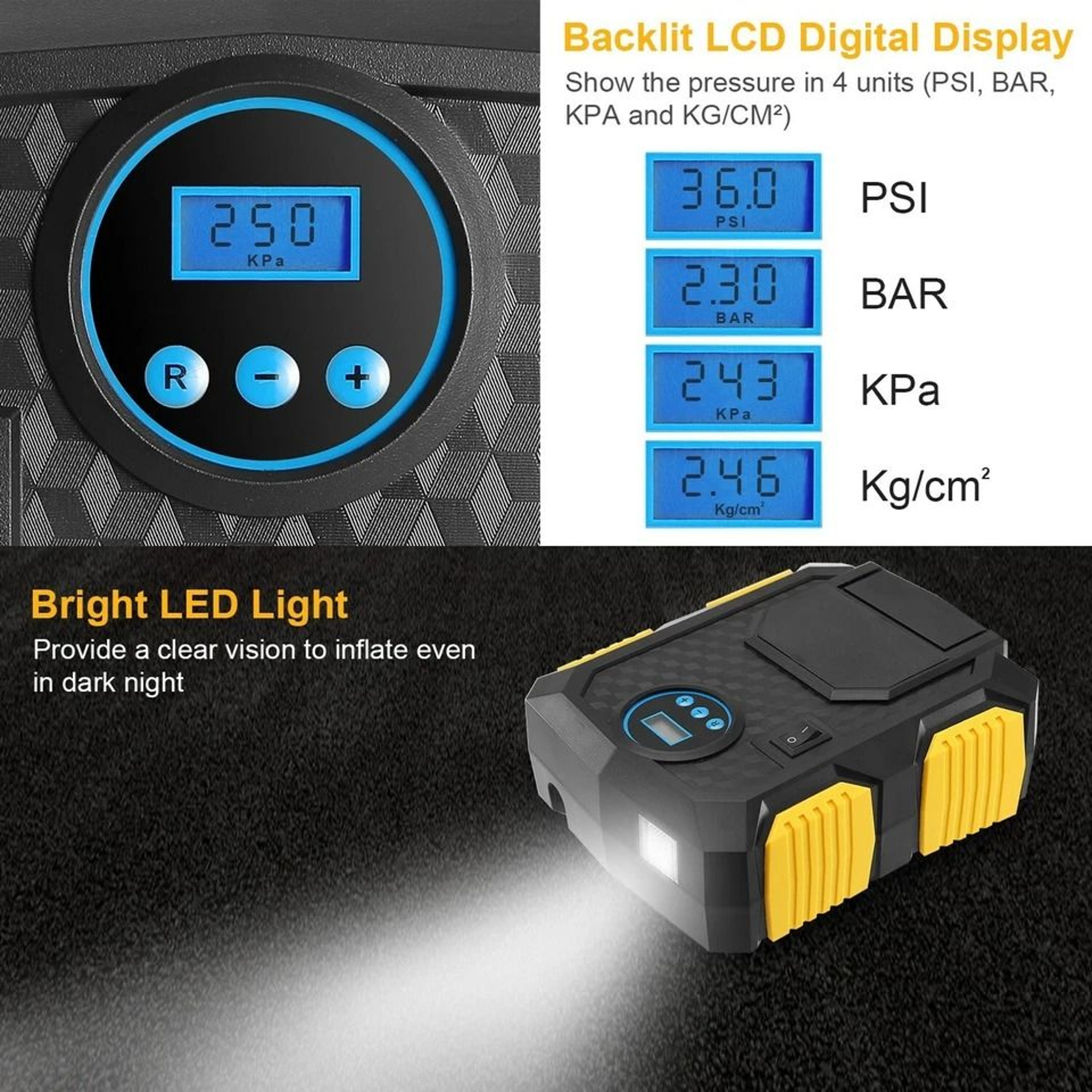 Tire Inflator Portable Car Air Pump Compressor Electric LED Display Auto Shut Off Fast Inflation 11
