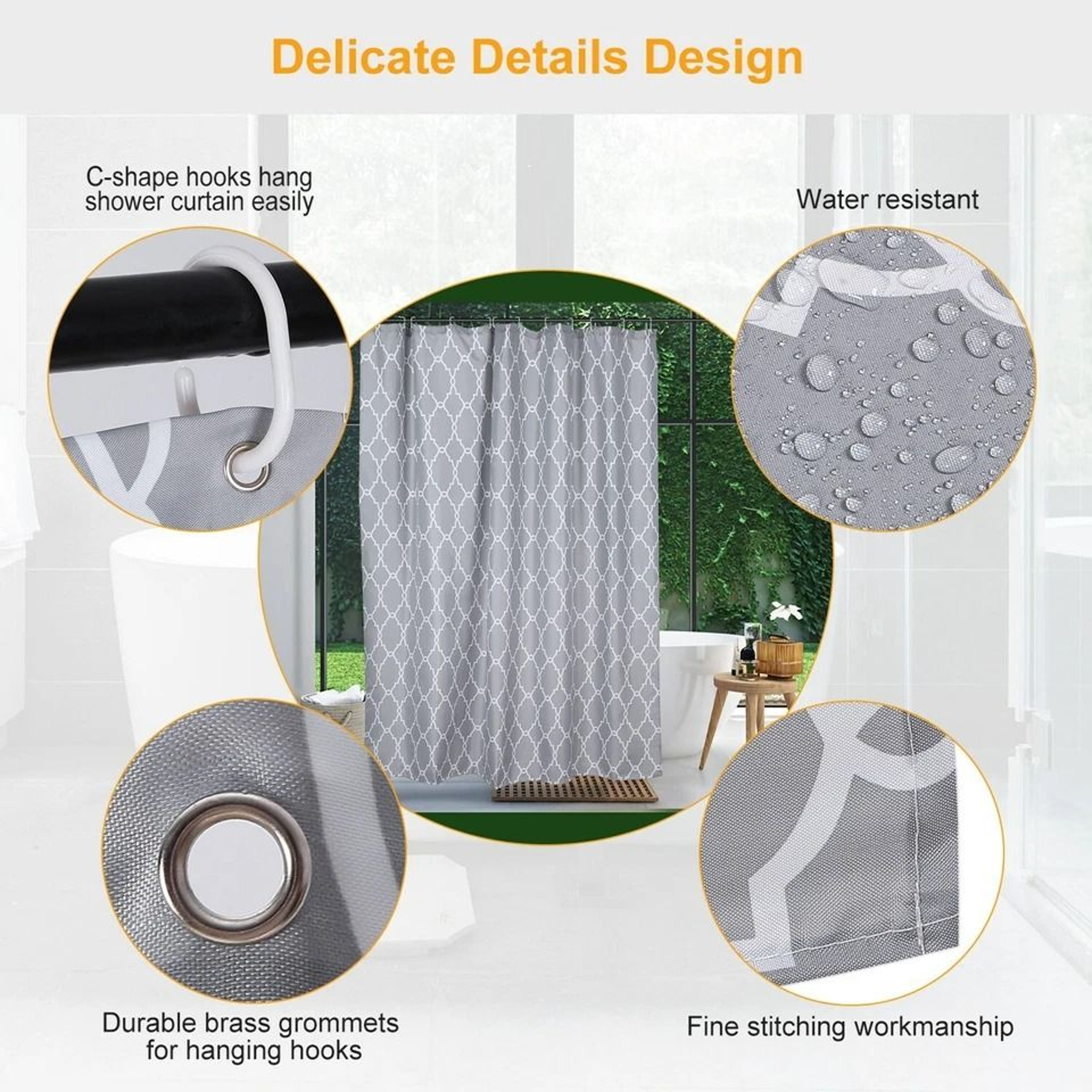 Polyester Shower Curtain Waterproof Bathroom Drapes MildewResistant With EcoFriendly Material 4