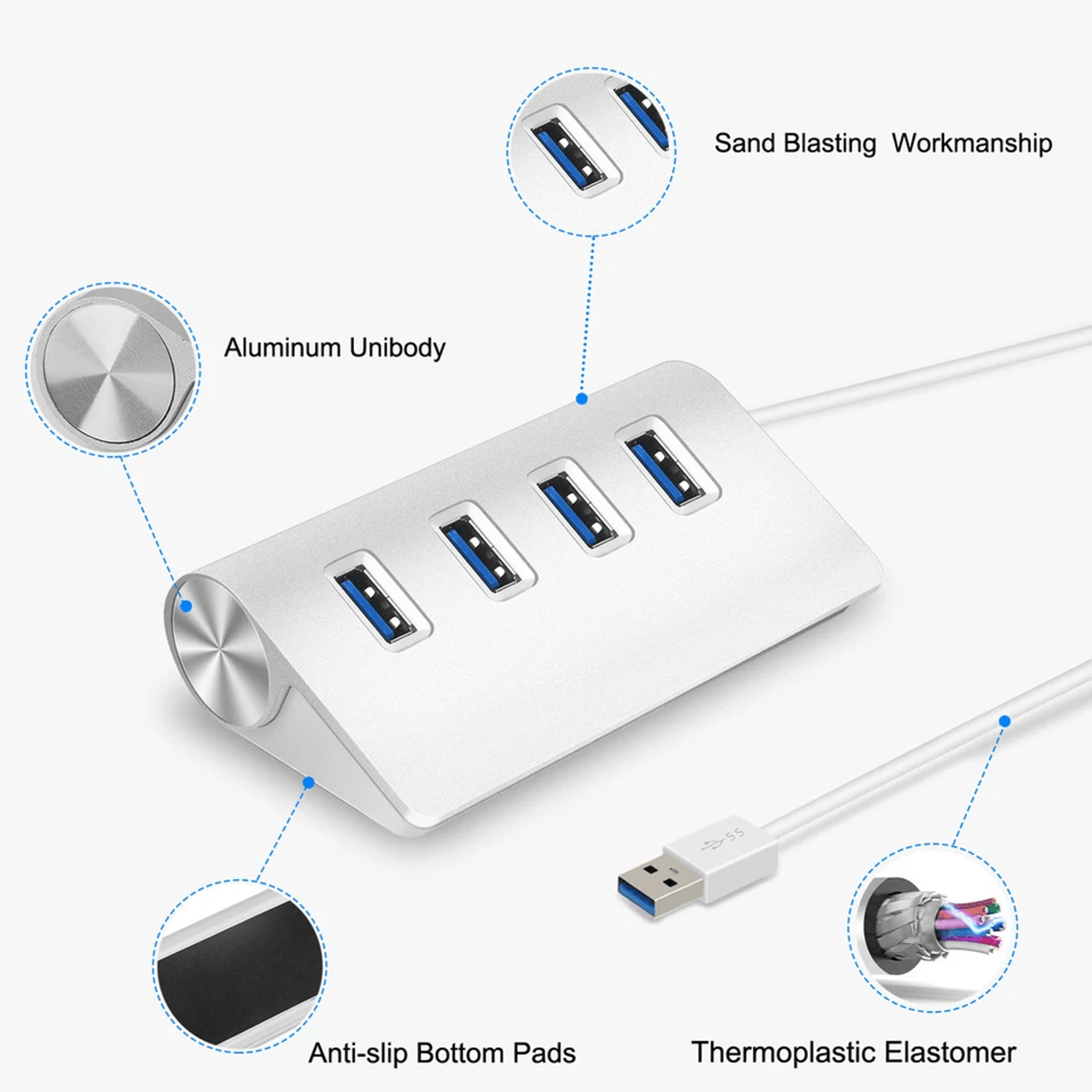 Portable USB Hub HighSpeed Data Transfer Aluminum Alloy Charging Hub For Windows PC Mac 9
