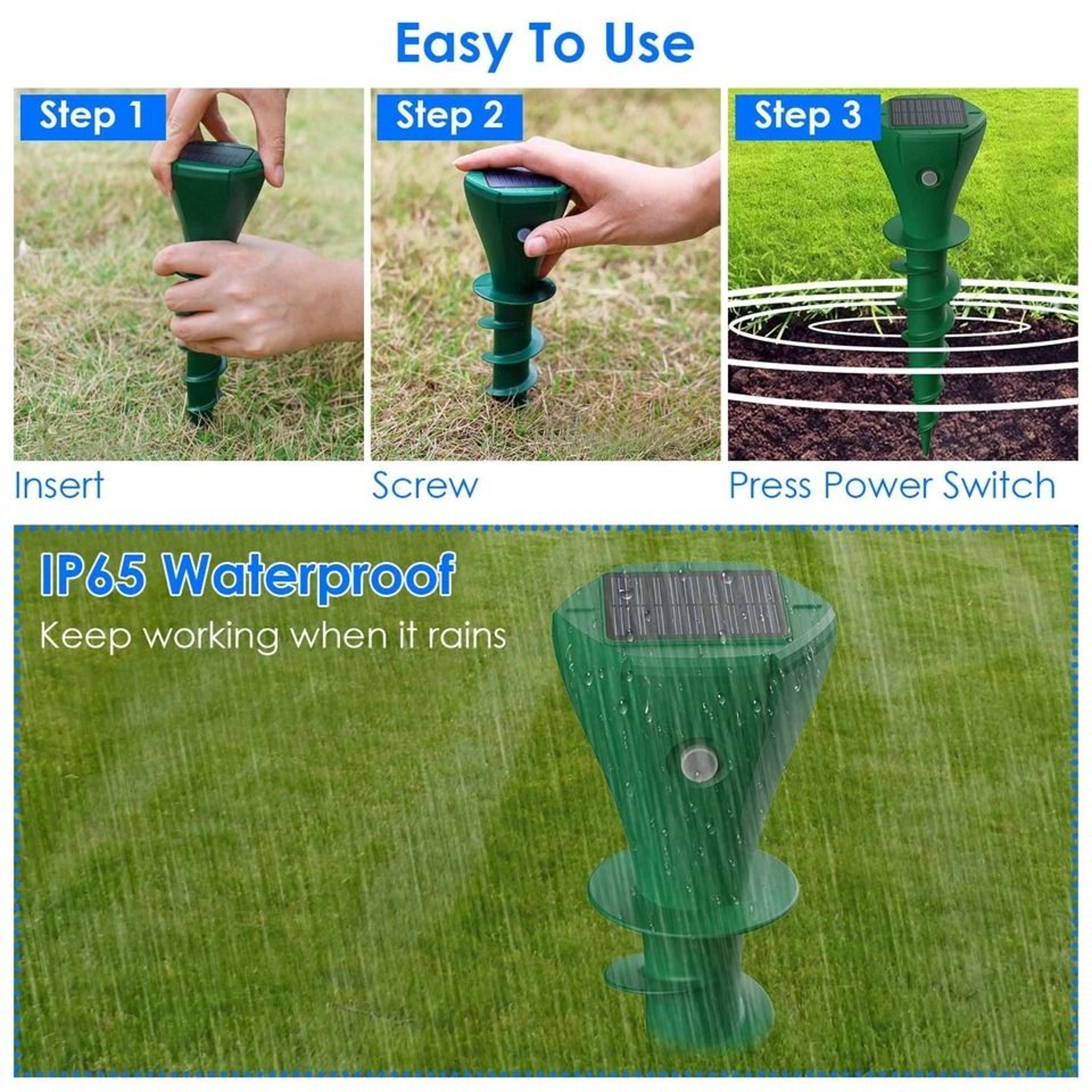 Solar Mole Repellent 8Pcs Gopher  Groundhog Deterrent Stake Tool VibrationActivated For Outdoor Use