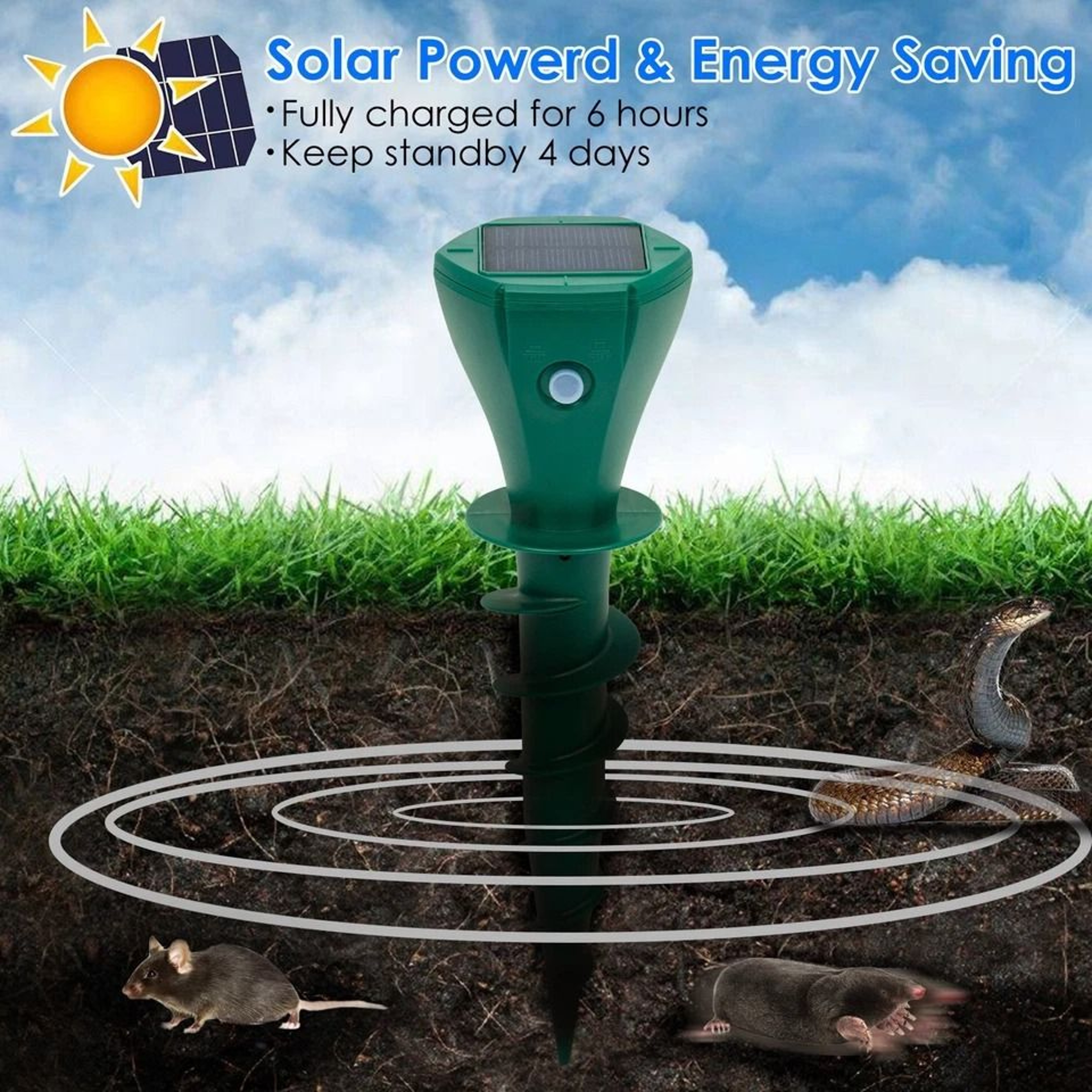 Solar Mole Repellent 8Pcs Gopher  Groundhog Deterrent Stake Tool VibrationActivated For Outdoor Use