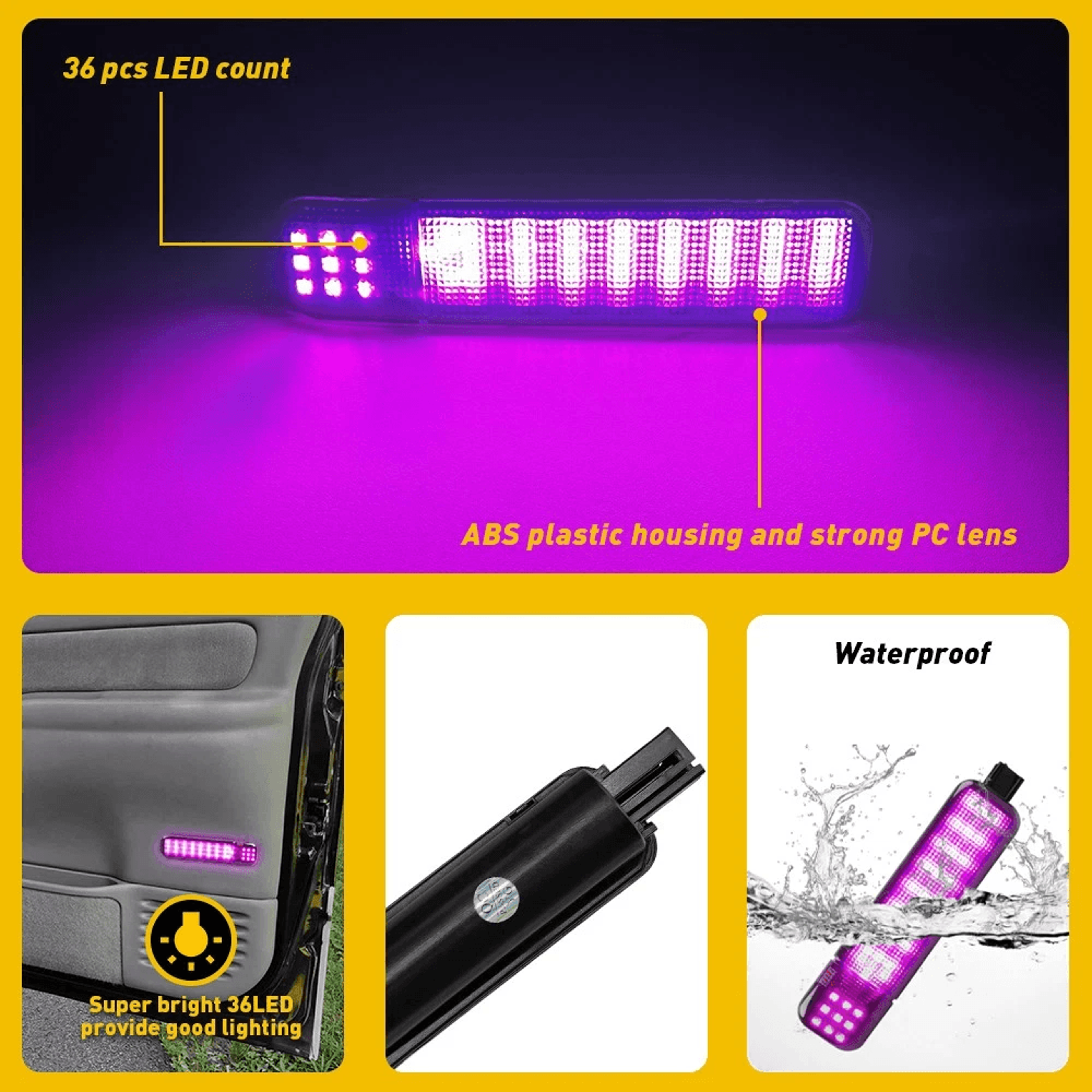 Purple Pair LED Door Courtesy Light Waterproof ABS Housing PC Lens Easy Install 10