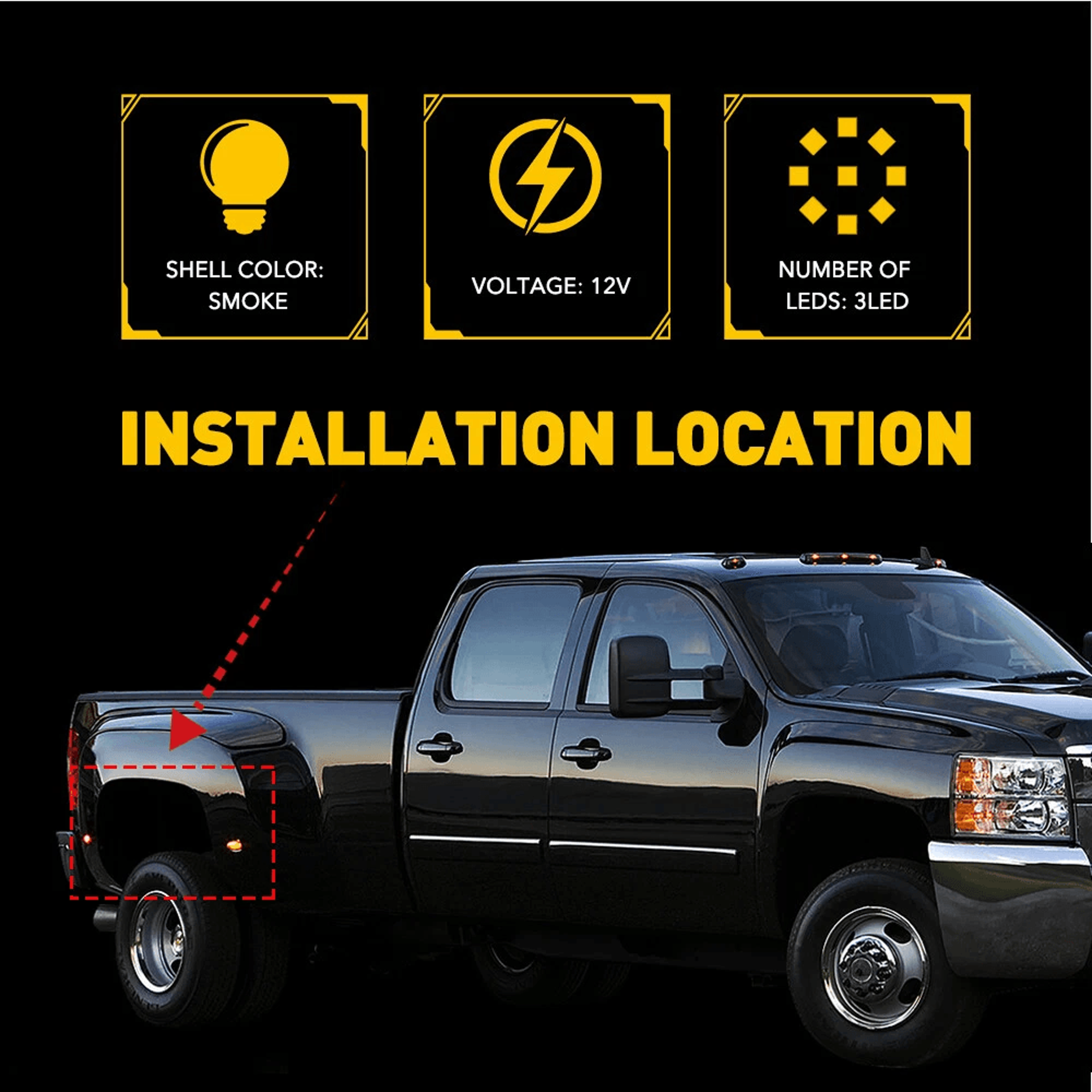 Dually Bed LED Light Kit Smoke LED Side Fender Marker Lights Amber And Red 2