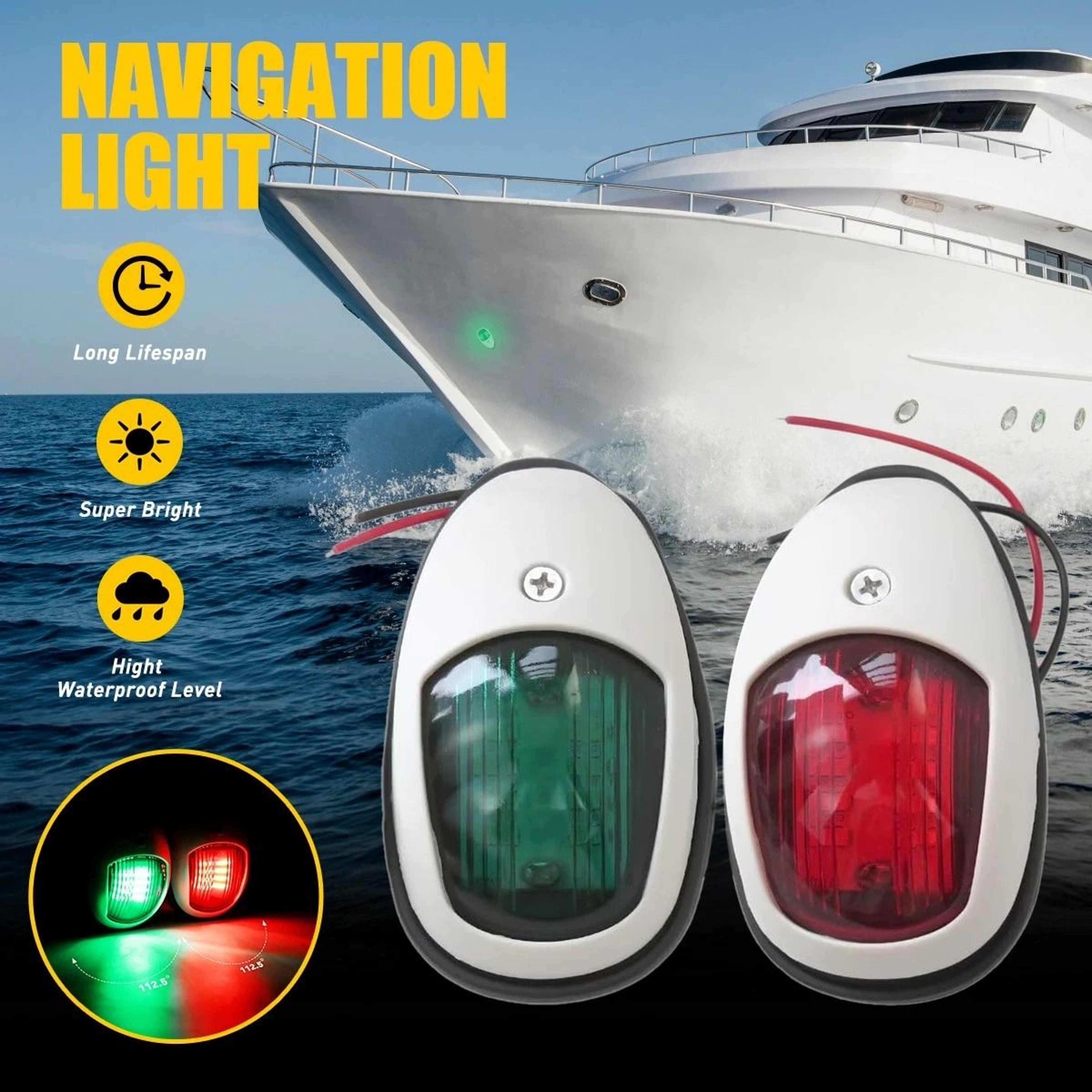 Marine Bow Light Lamp Pair Red  Green LED Navigation Lights For Boat Pontoon Waterproof LED Boat Li