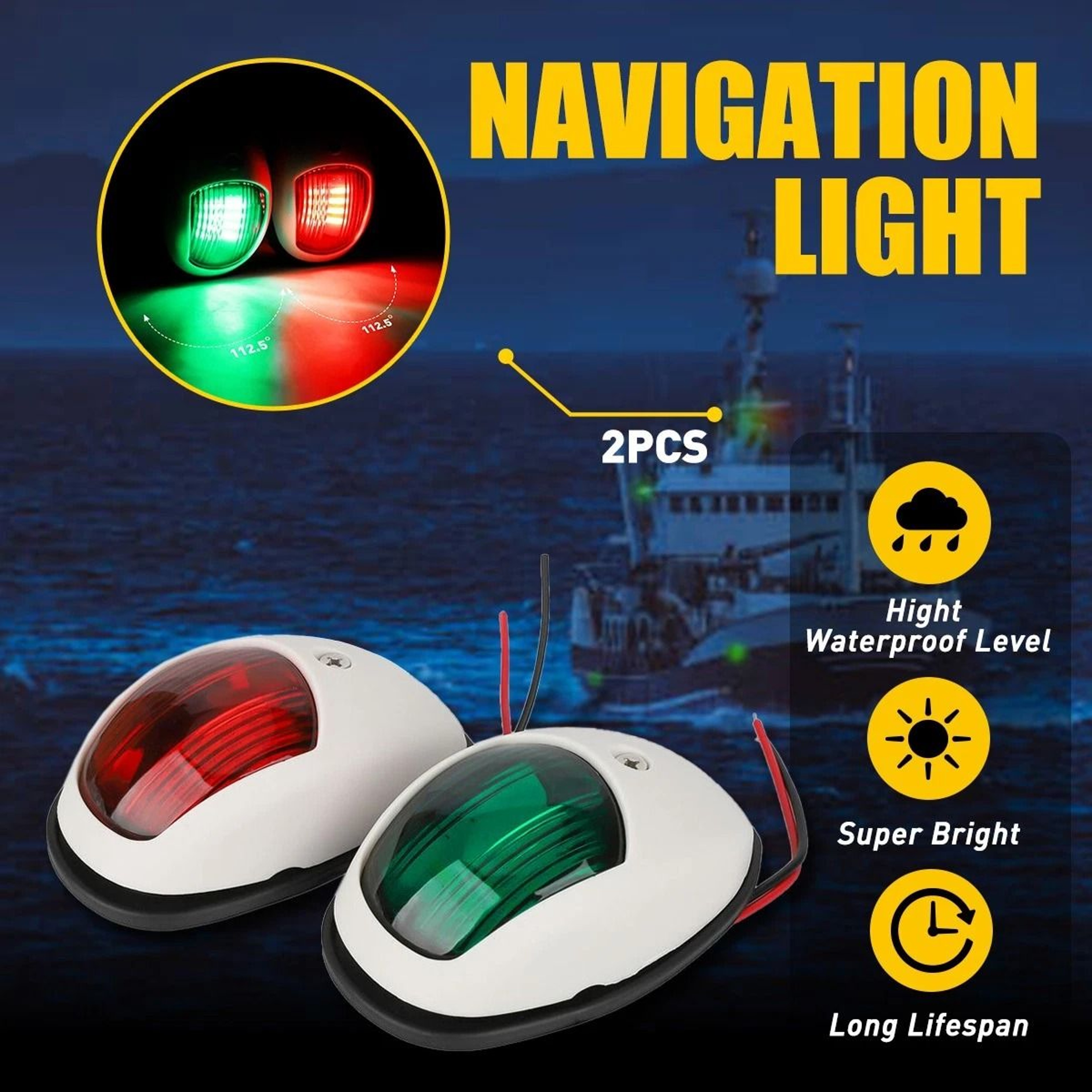 Marine Bow Light Lamp Pair Red  Green LED Navigation Lights For Boat Pontoon Waterproof LED Boat Li