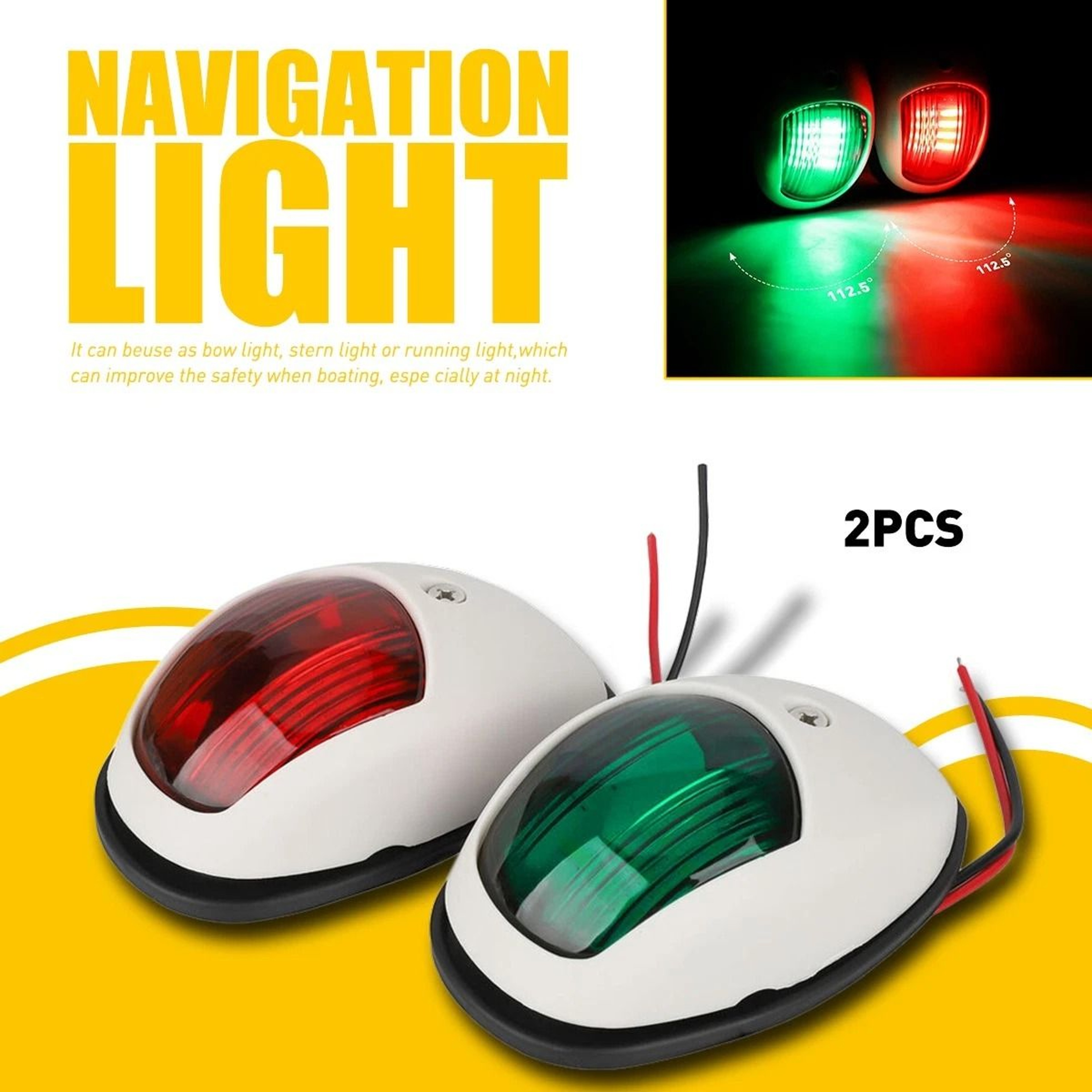 Marine Bow Light Lamp Pair Red  Green LED Navigation Lights For Boat Pontoon Waterproof LED Boat Li