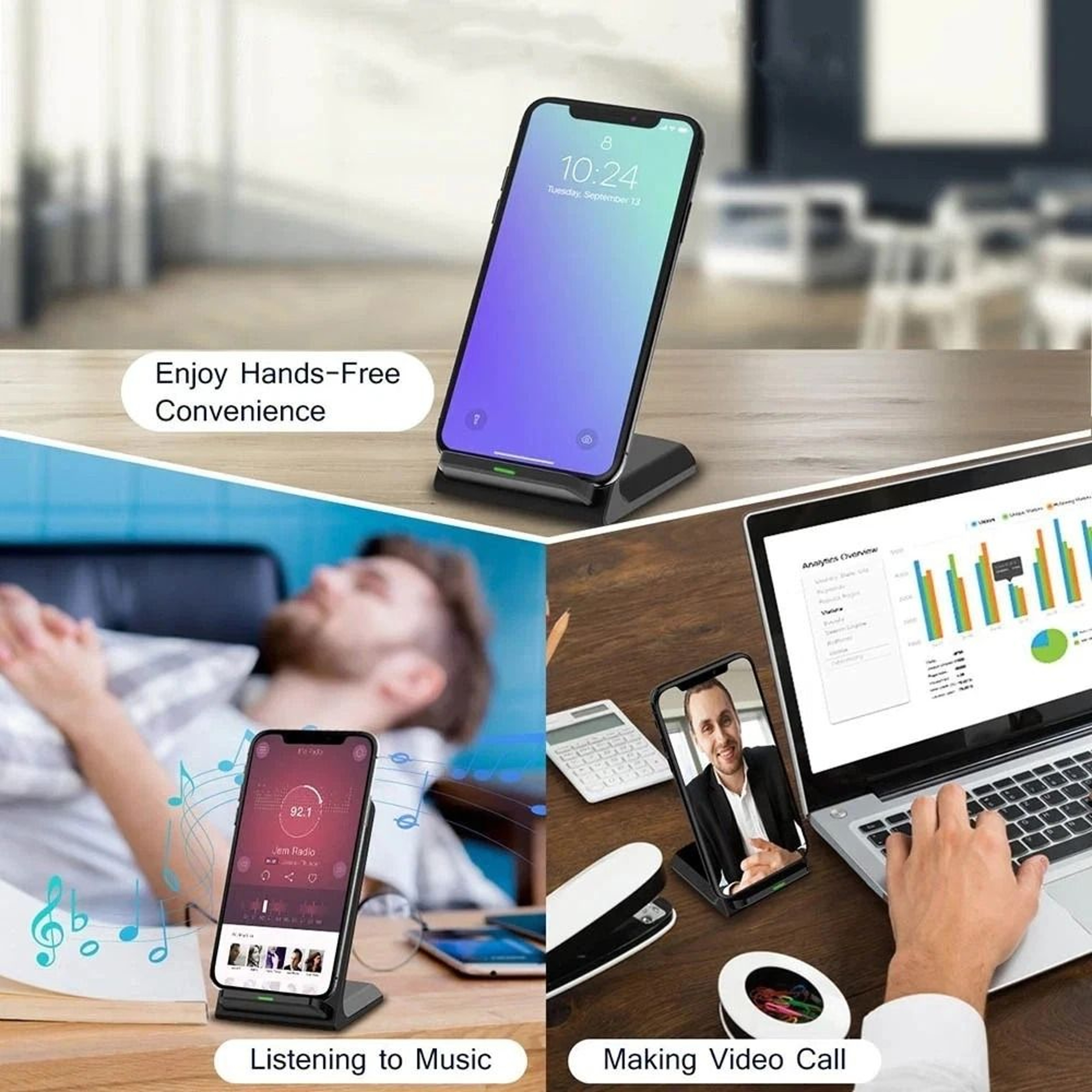 Charging Stand Dock Wireless Fast Charger For IPhone Samsung Galaxy Mobile Phones 8