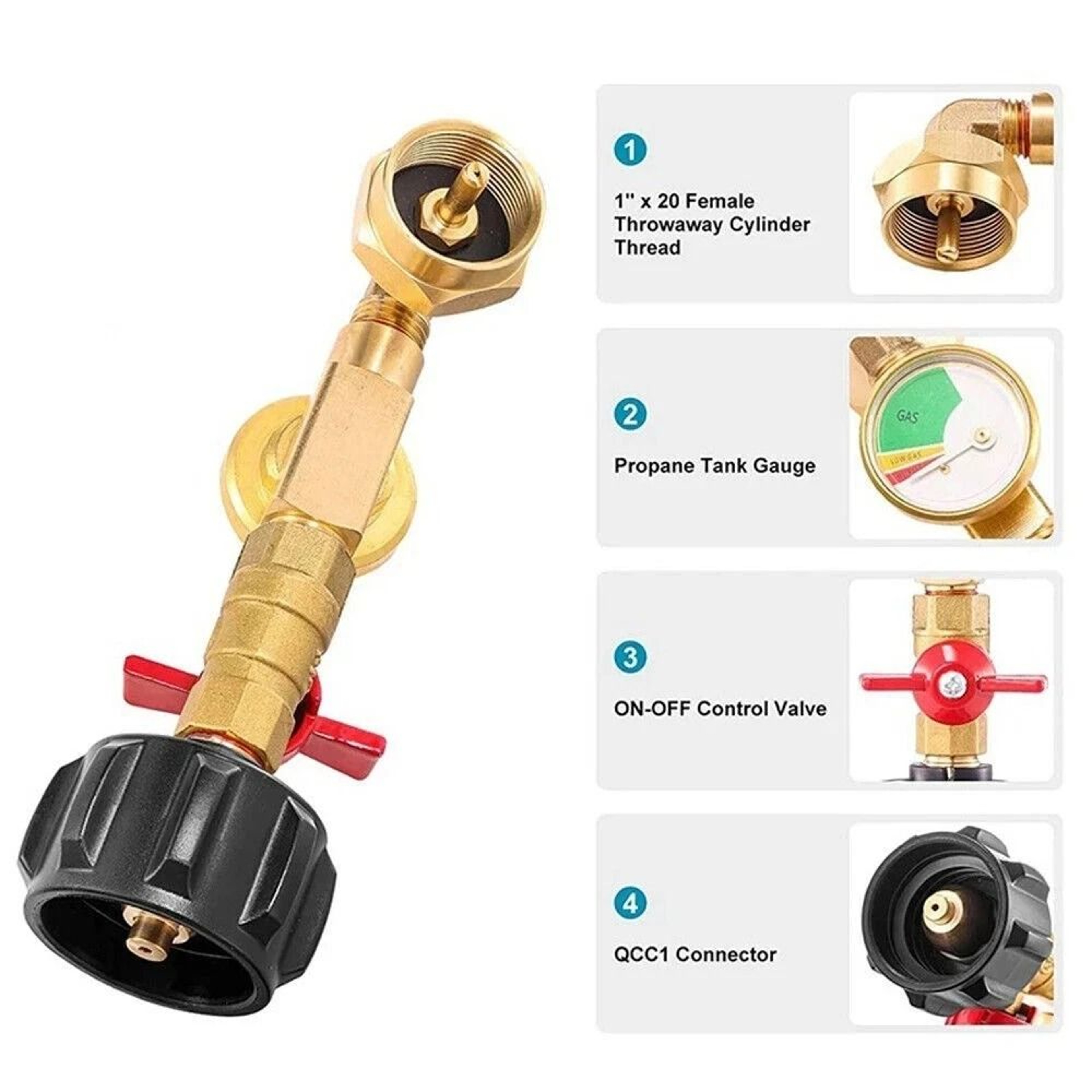 Tank Propane Refill Adapter Adapter With Gauge And ON Off Control Valve 9