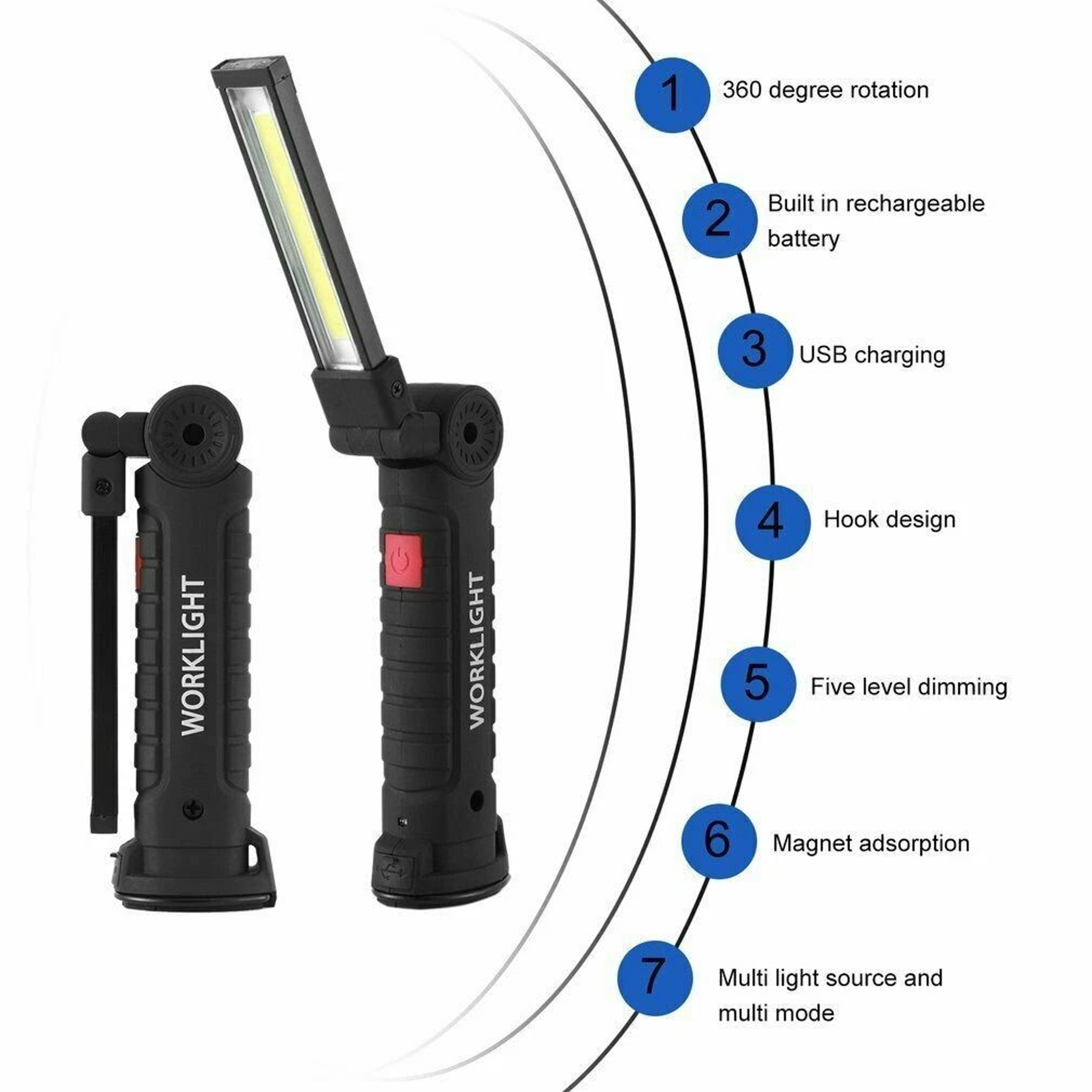LED Work Light Lamp USB Rechargeable COB Flashlight Torch Compact Inspection Light For Garage Campi 1