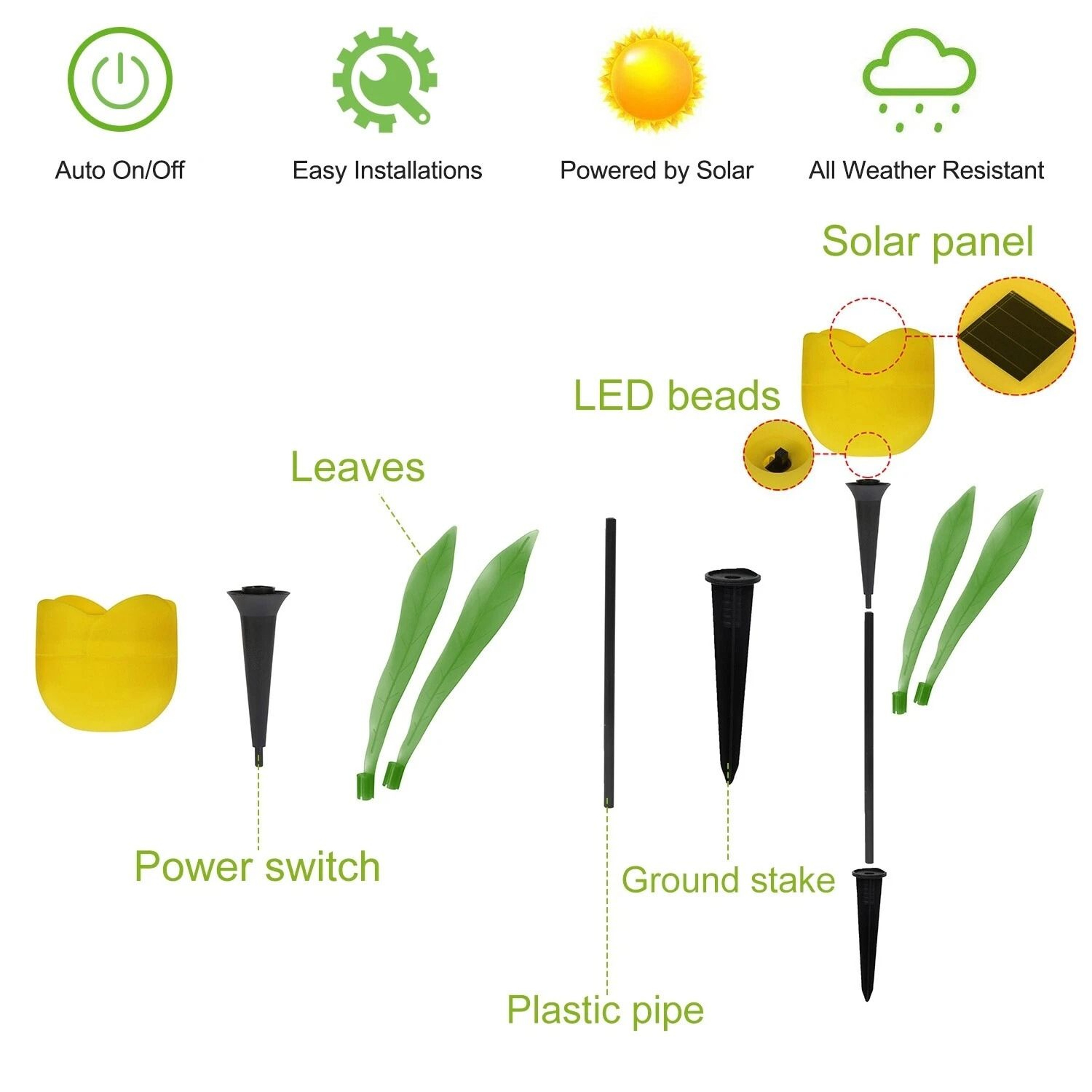 LED Tulip Flower Lights Solar Powered Outdoor Garden Pathway Lamp Lawn Decor 10