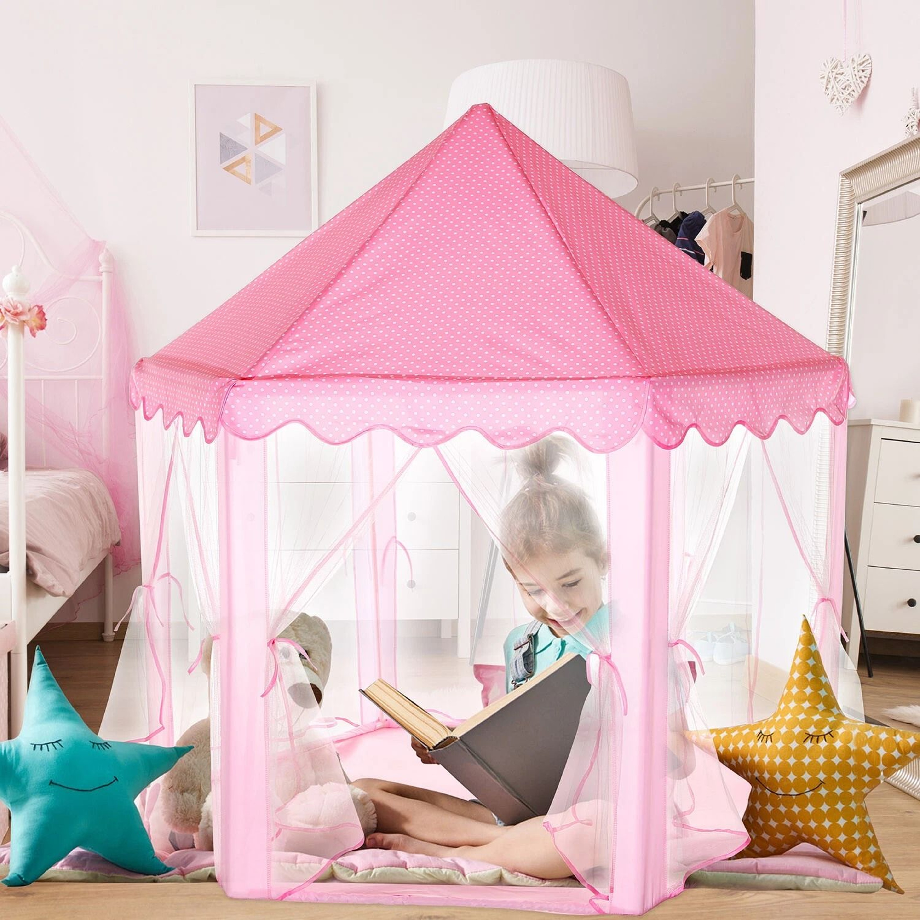 Pink Girls Princess Castle Play Tent Large Indoor Playhouse Outdoor Gift For Kids 4