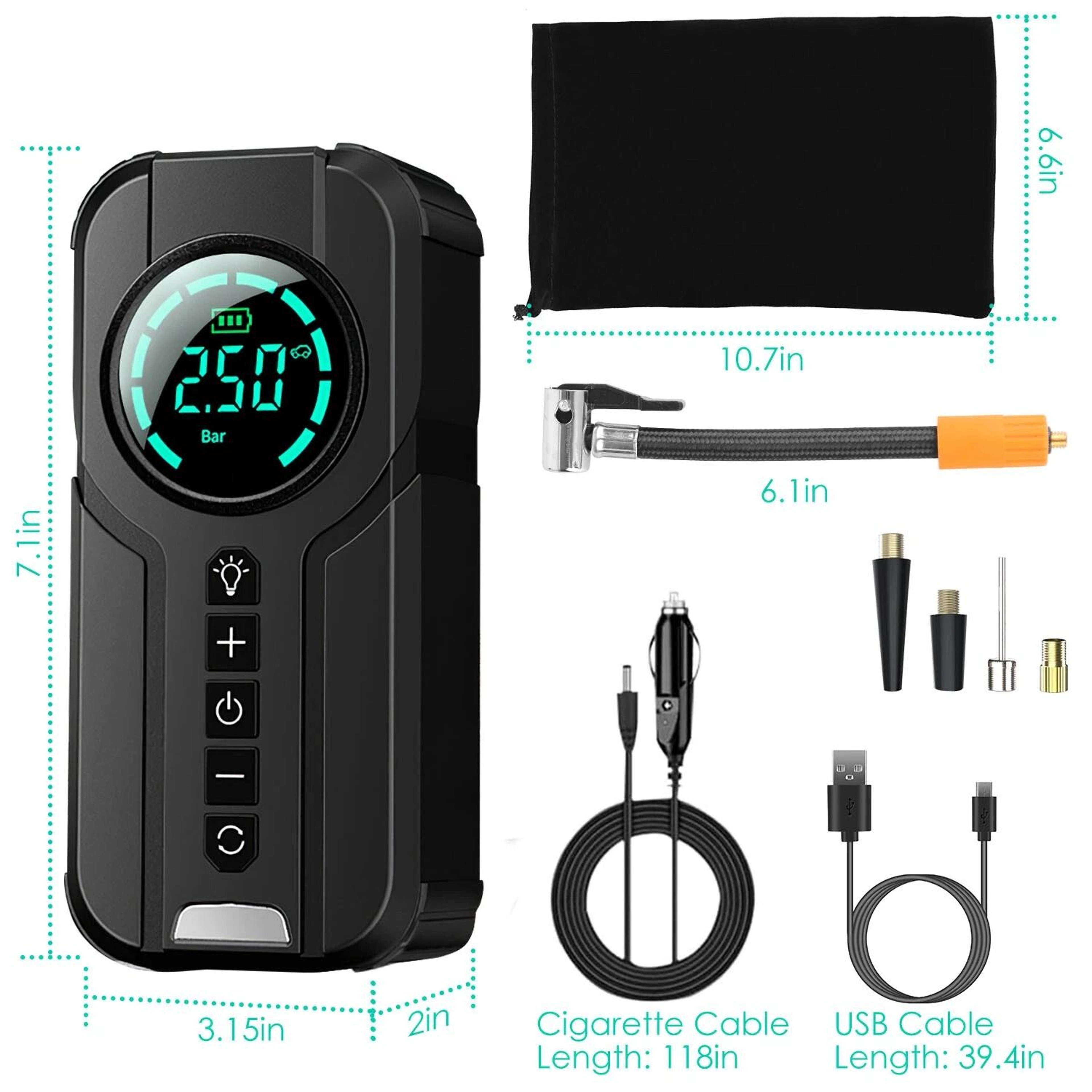 Portable Auto LCD Tire Inflator Electric Car Air Pump Compressor For Easy Tire Inflation 10