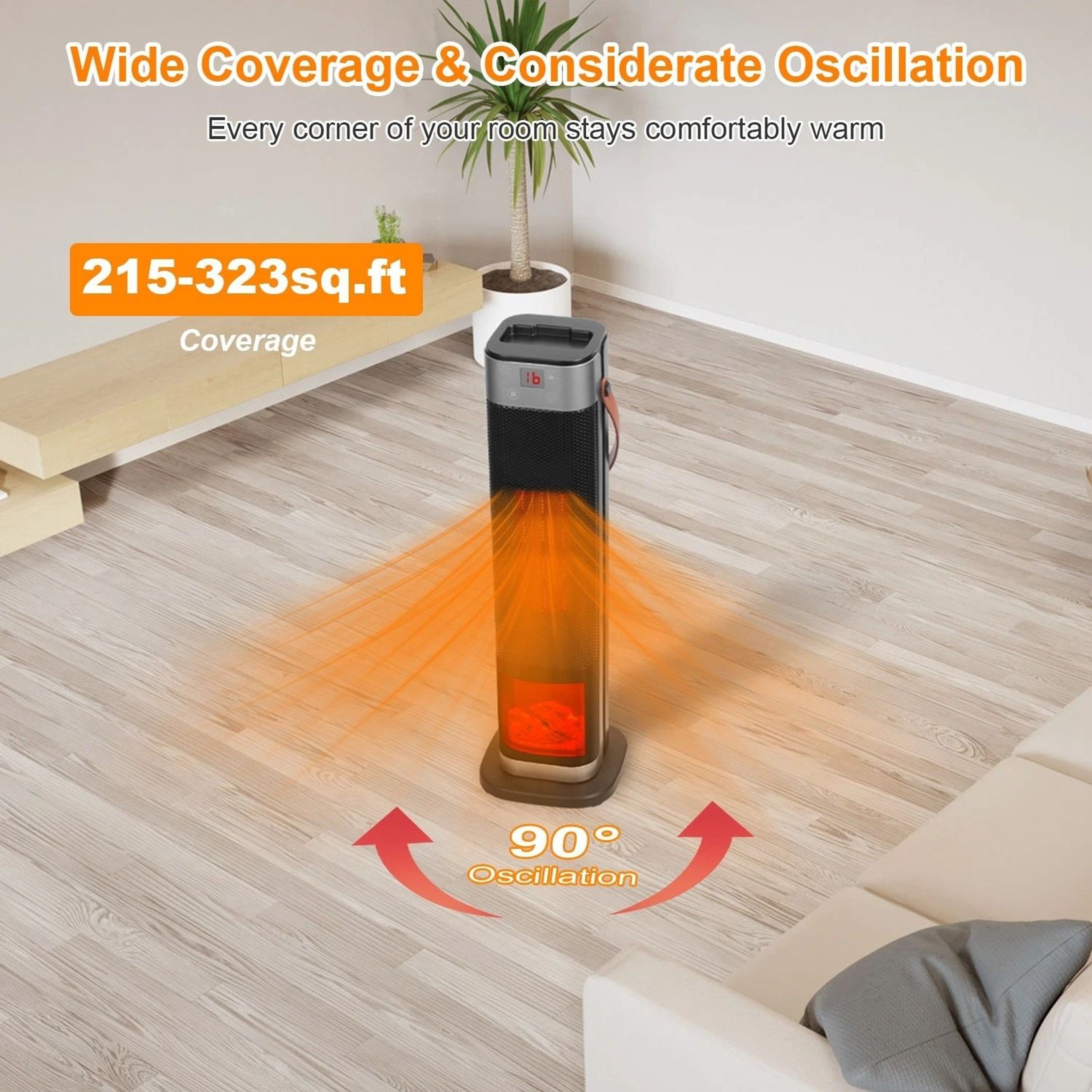 Oscillating Ceramic Heater Tower 3D Space Heater For Winter Electric Warmer For Home Efficient  Por 9