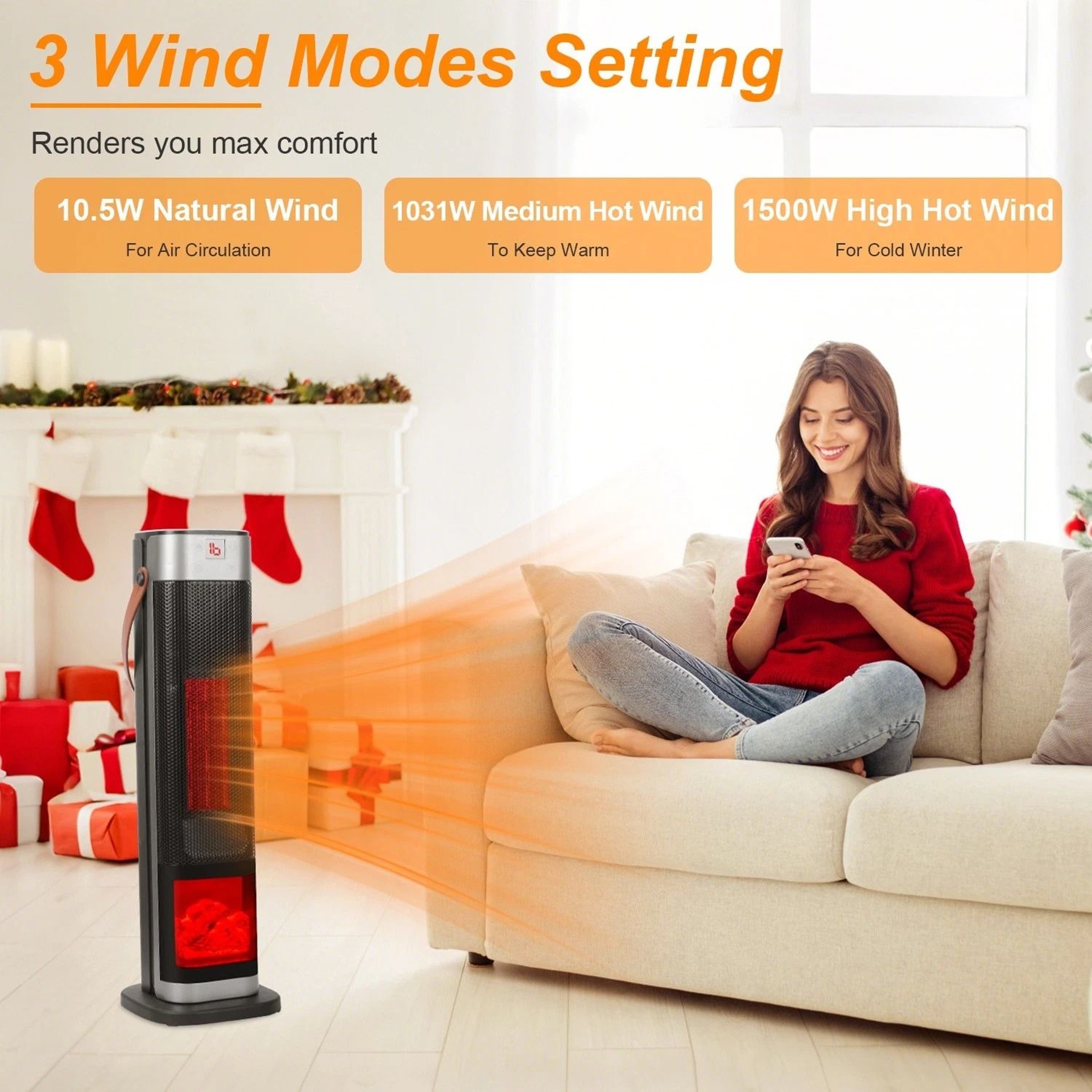 Oscillating Ceramic Heater Tower 3D Space Heater For Winter Electric Warmer For Home Efficient  Por 5