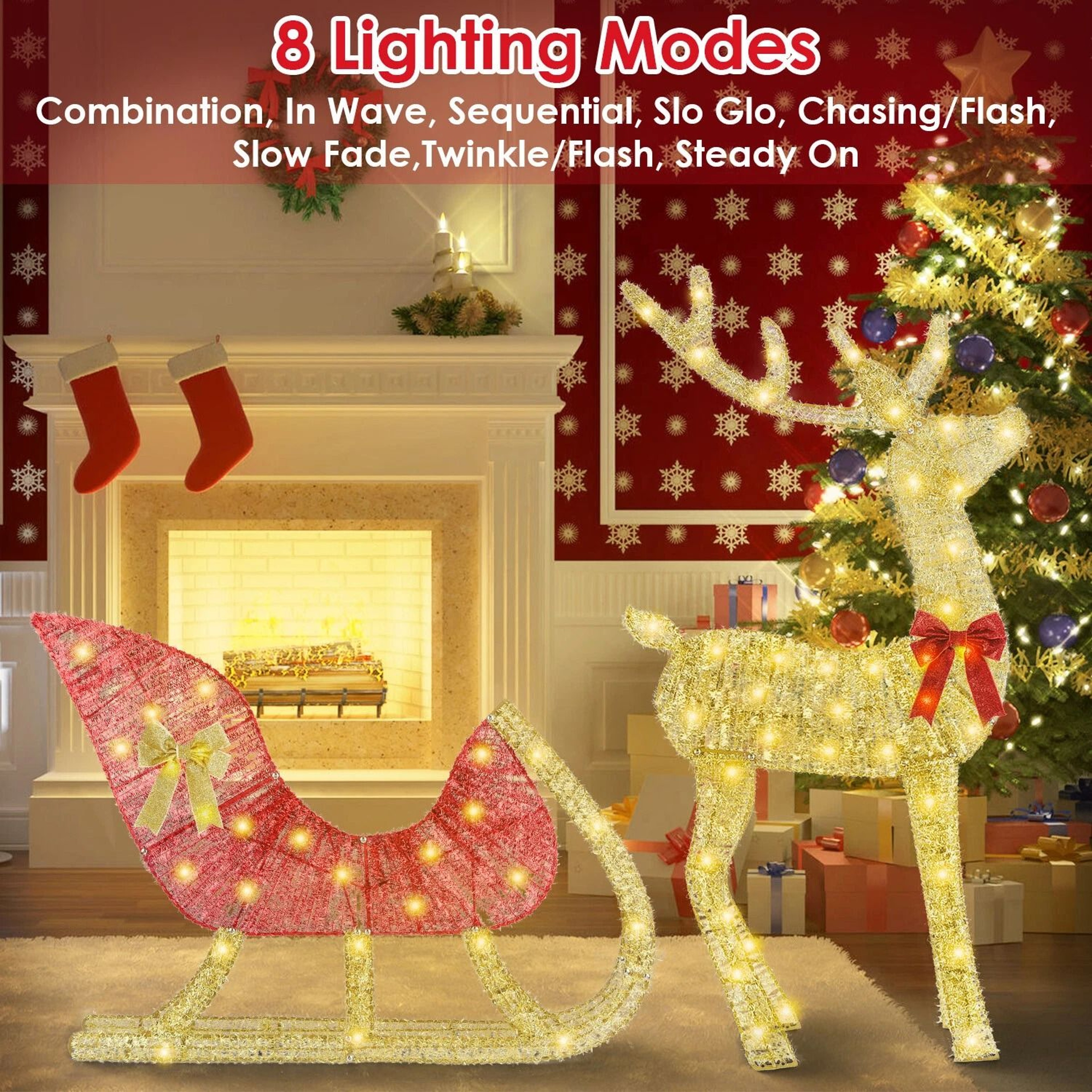 Xmas Christmas Gifts Christmas Reindeer  Sleigh Lighted Toys Holiday Decor Christmas Decor For Home 6