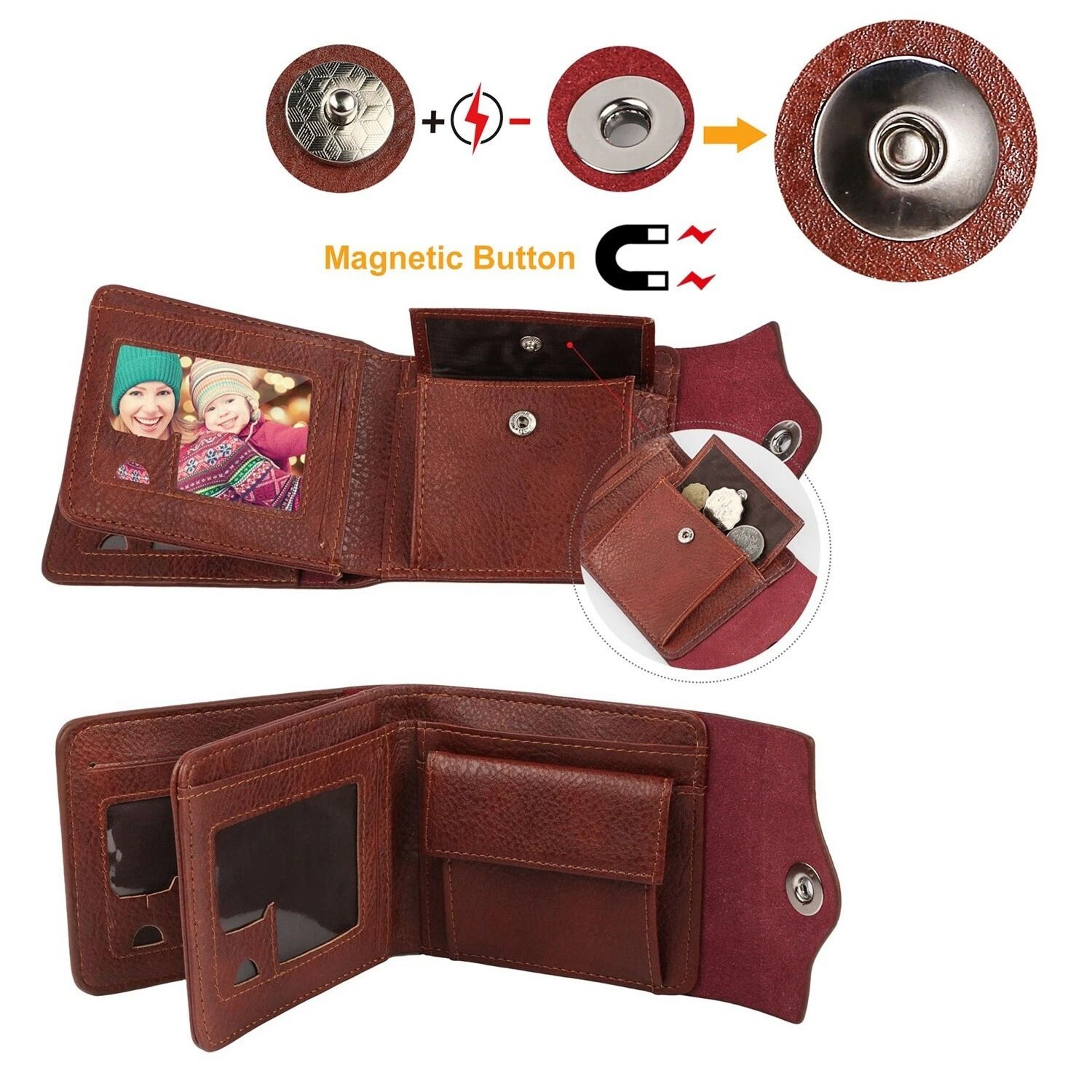 PU Leather Bifold Wallet For Men Wallet Holder With 2 ID Windows Coin Pocket 1