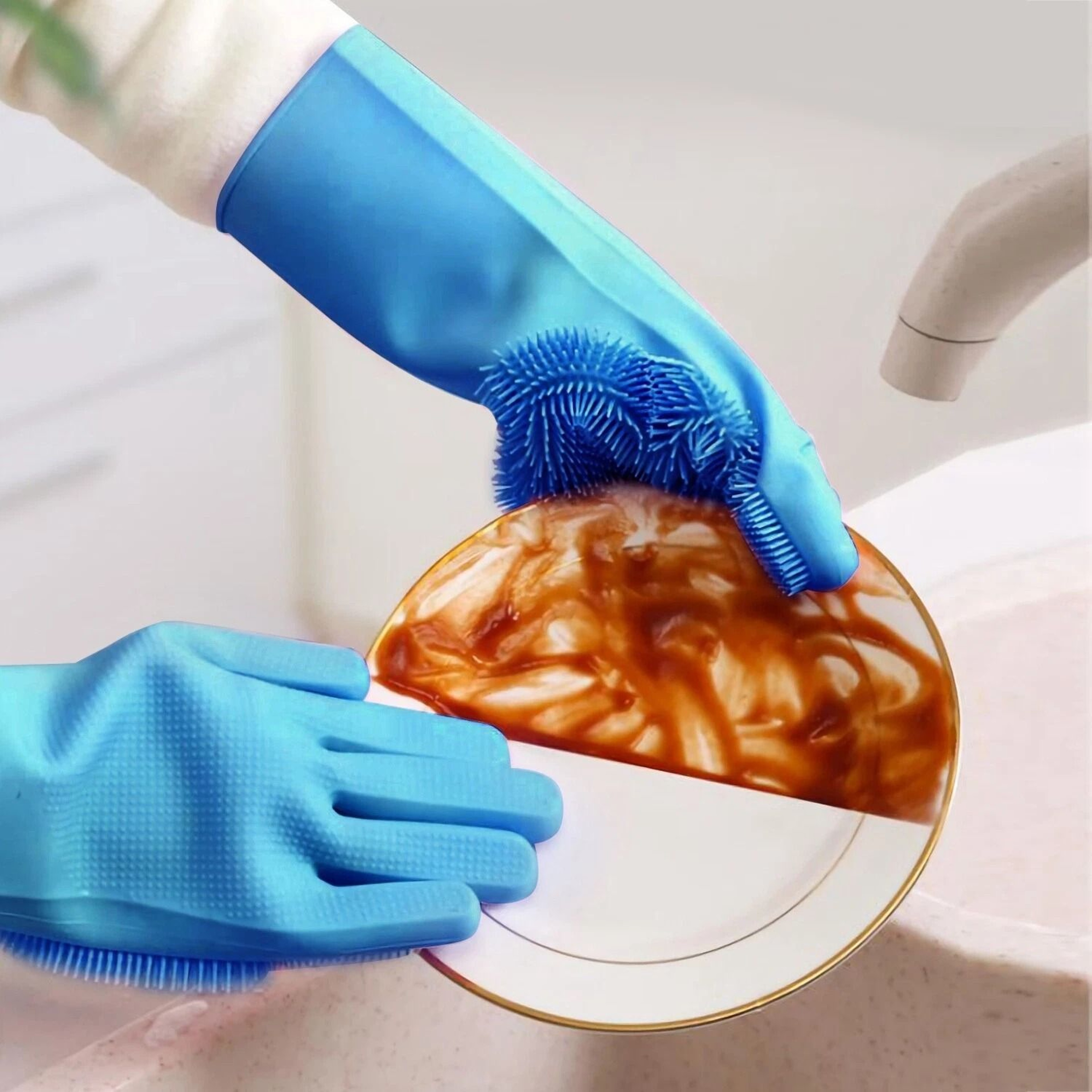 Reusable Magic Silicone Gloves For Kitchen Dishwashing Car Wash Cleaning Pair 3