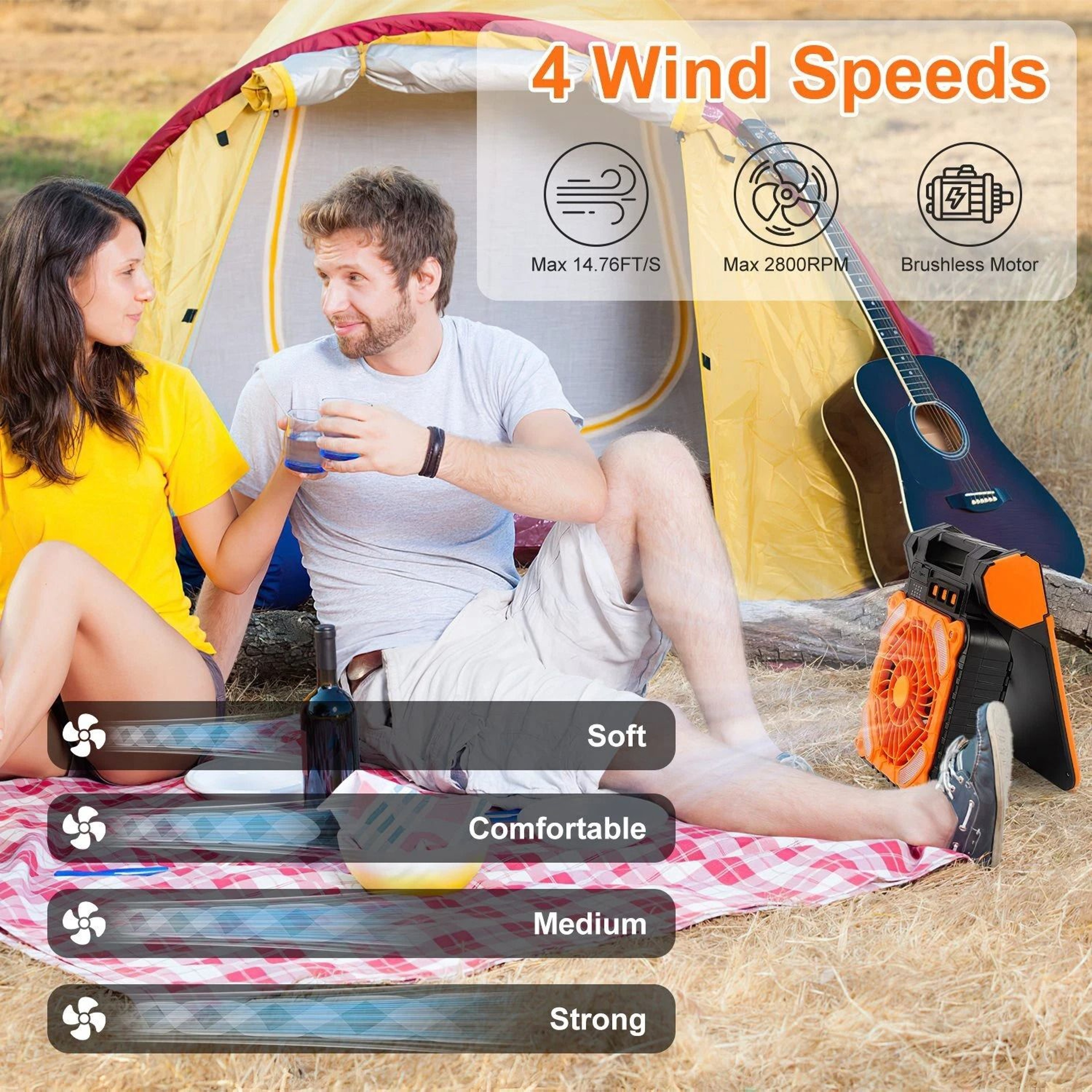 Picnic Camping Fan Summer Solar Camping FanLight 4Speeds Fan With 3Mode Lights For Hiking Outdoors 6