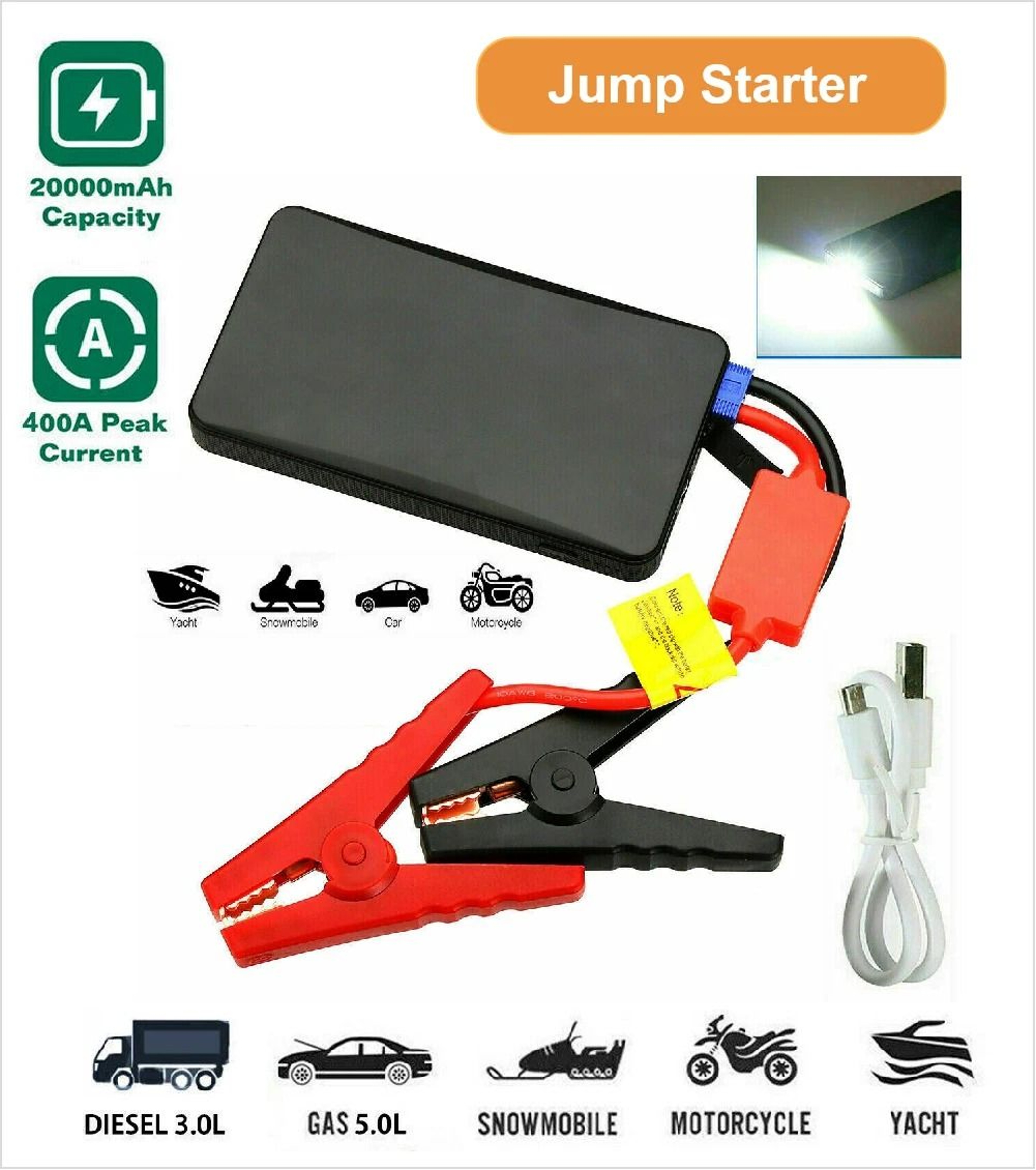 Portable Car Jump Starter Booster Jumper Box Power Bank Battery Charger Emergency Power Supply 12