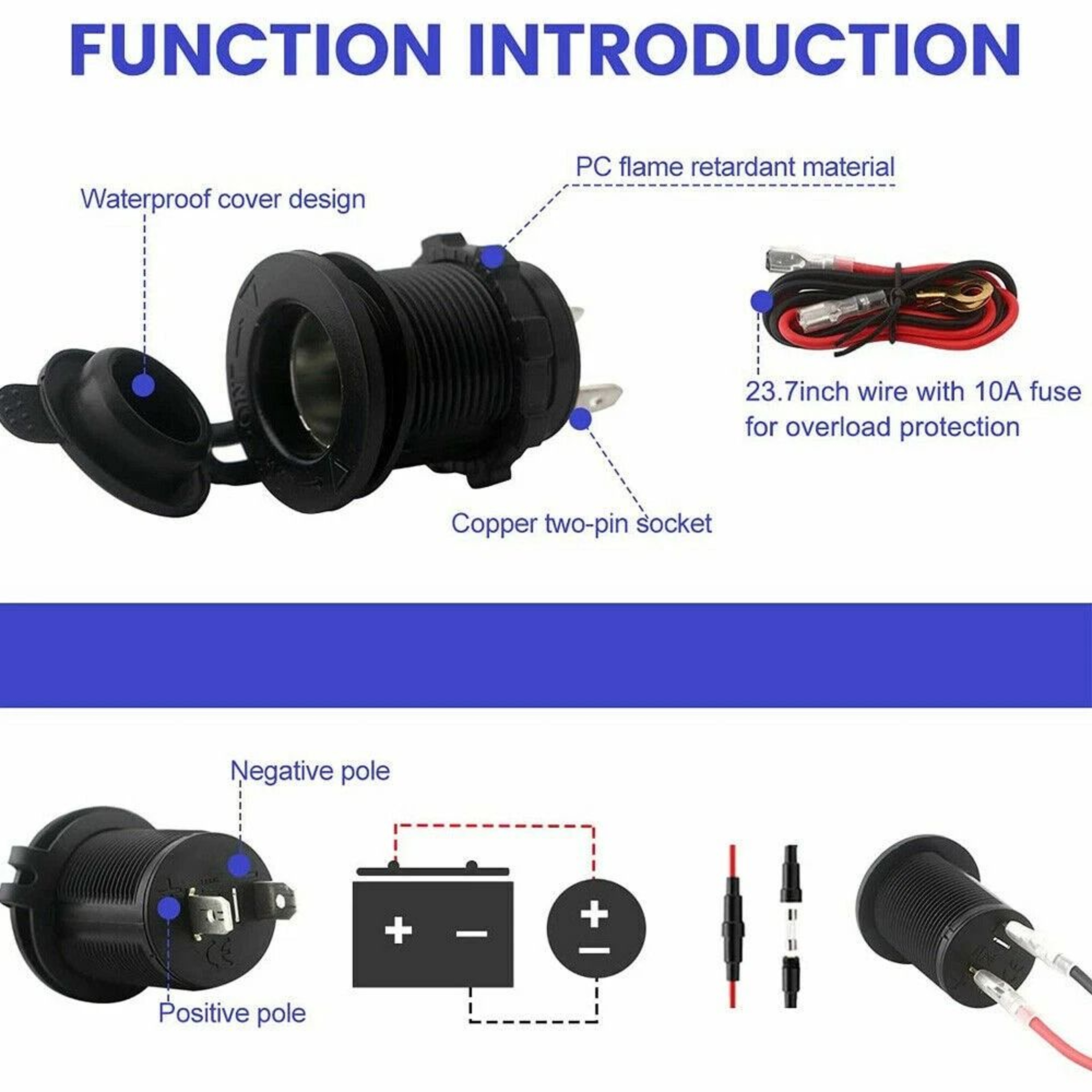 Motorcycle Boat 12V Waterproof Car Socket Cigarette Lighter Power Plug Outlet For Reliable Charging 3