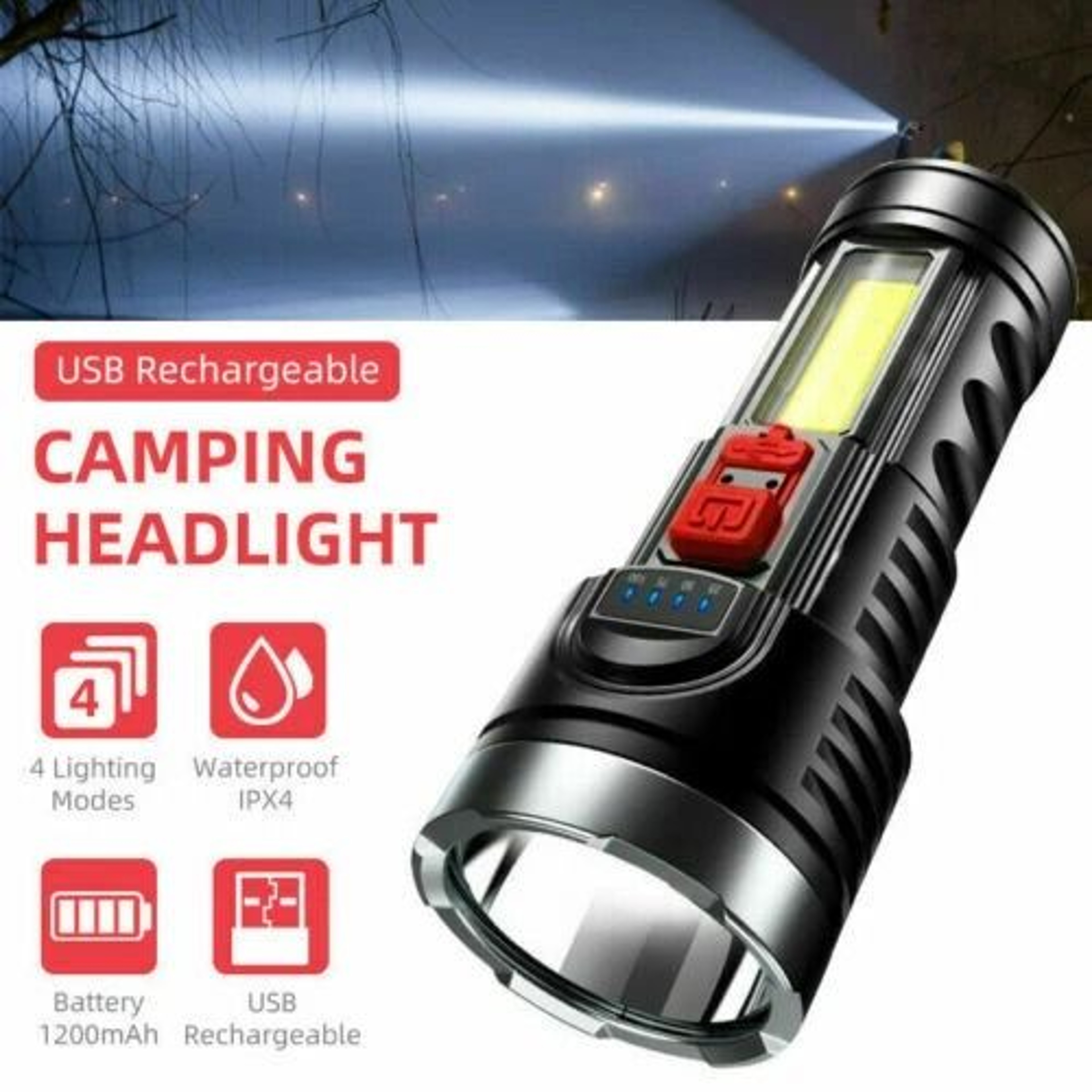 Super Bright Tactical LED Flashlight USB Rechargeable Torch Work Light For Camping Hiking And More 1
